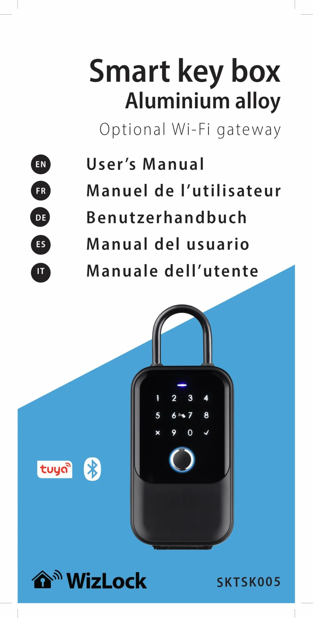 Podłączona skrzynka na klucze - Internet przez Tuya i bramę Bluetooth/Wi-Fi 2.4 GHz - Metody: Smartphone, kod, odcisk palca, karty RFID (4) + klucze awaryjne (2) - IP65