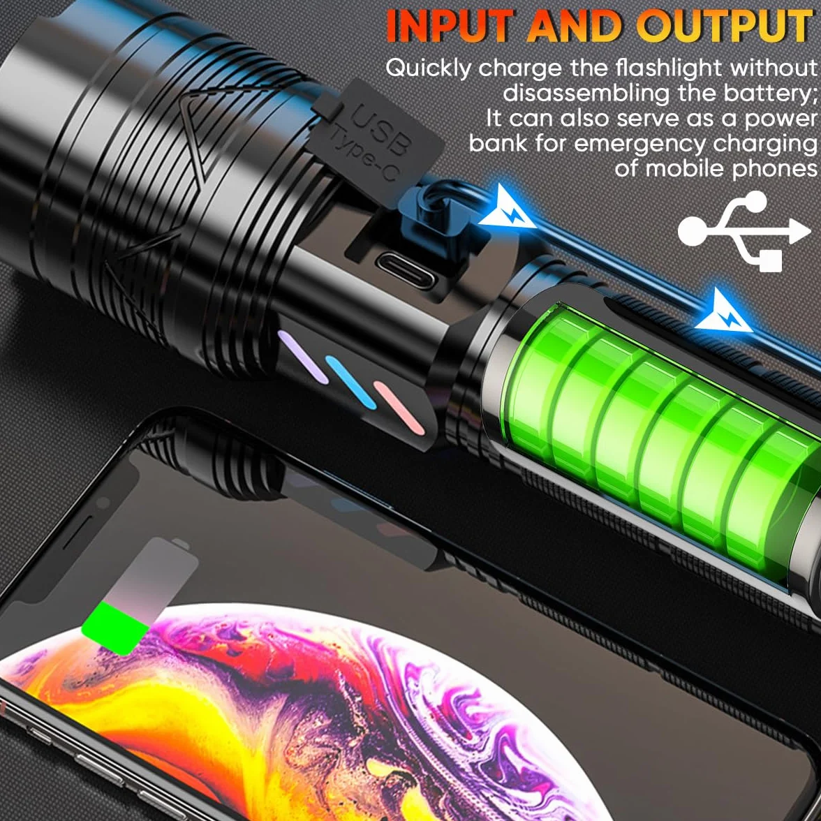 Latarka LED 30000 lumenów 5 trybów LCD regulowana ostrość wodoszczelna EDC Flashlight