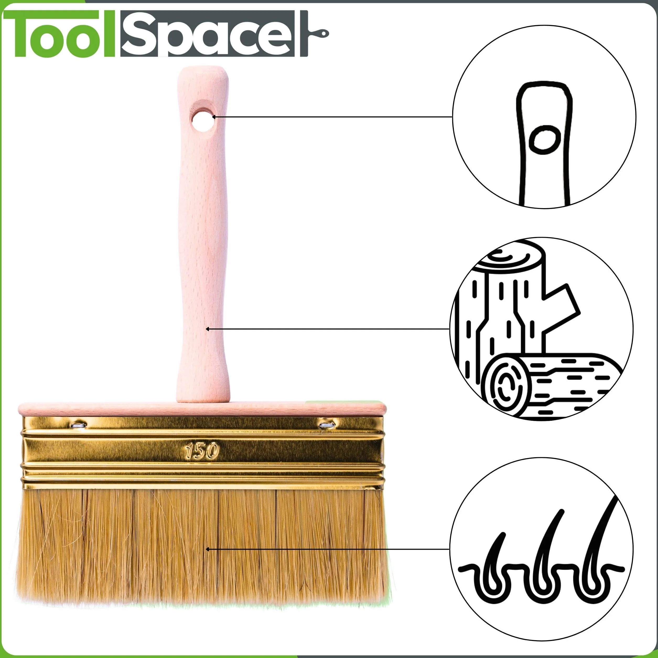 ToolSpace Pędzel do tapet 150 mm z Włosiem Naturalnym - Do Malowania Ścian i Drewna