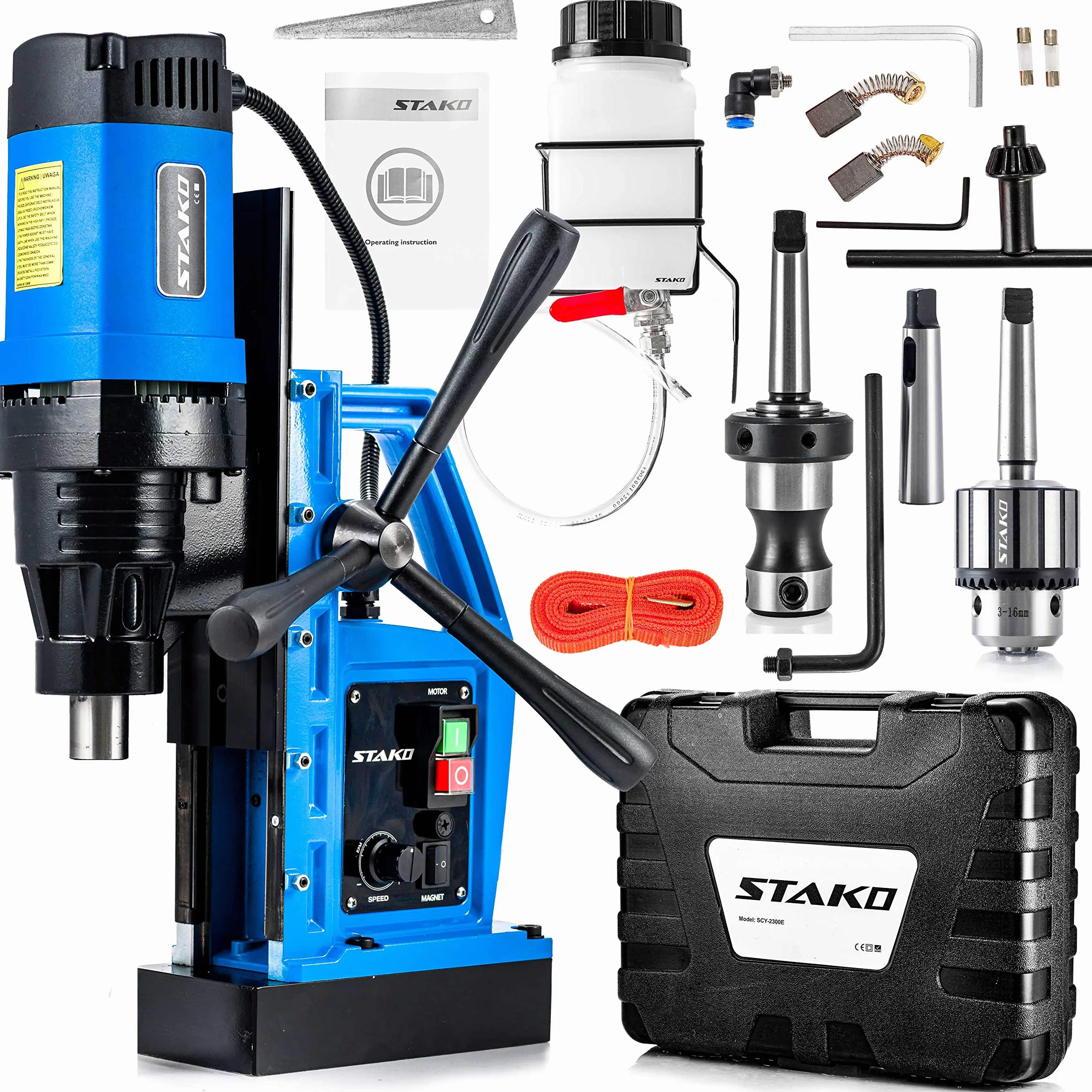 STAKO Wiertarka Magnetyczna SCY-2800E 2050 W Ø 80 mm Siła Magnetyczna 17000 N 17 kg Wrzeciono MT3 Zestaw