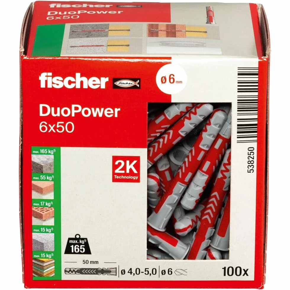 Fischer DuoPower 6x50 2-komponentowa kolka plastikowe 100 sztuk do betonu cegły kamienia