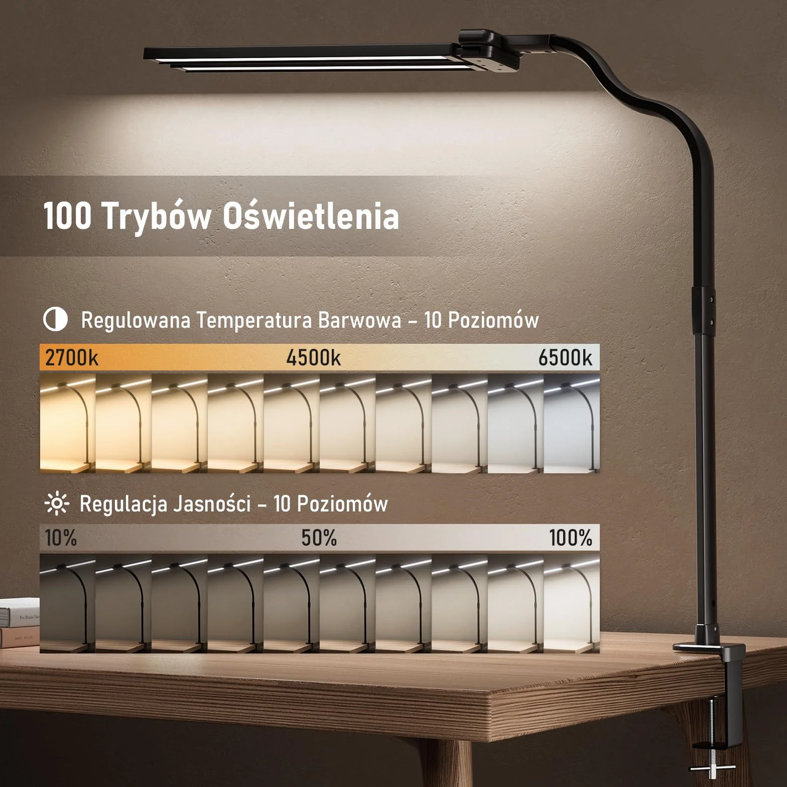 Jeebel Lampa Biurkowa LED 24W 80cm Dwugłowicowa z Pilotem 1800LM