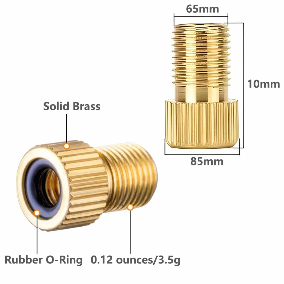 Adapter mosiężny do wentyli Presta + 10 sztuk nakrętek na wentyle Schradera, wentyl samochodowy AV, zestaw adapterów do wentyli rowerowych, adapter do wentyli francuskich