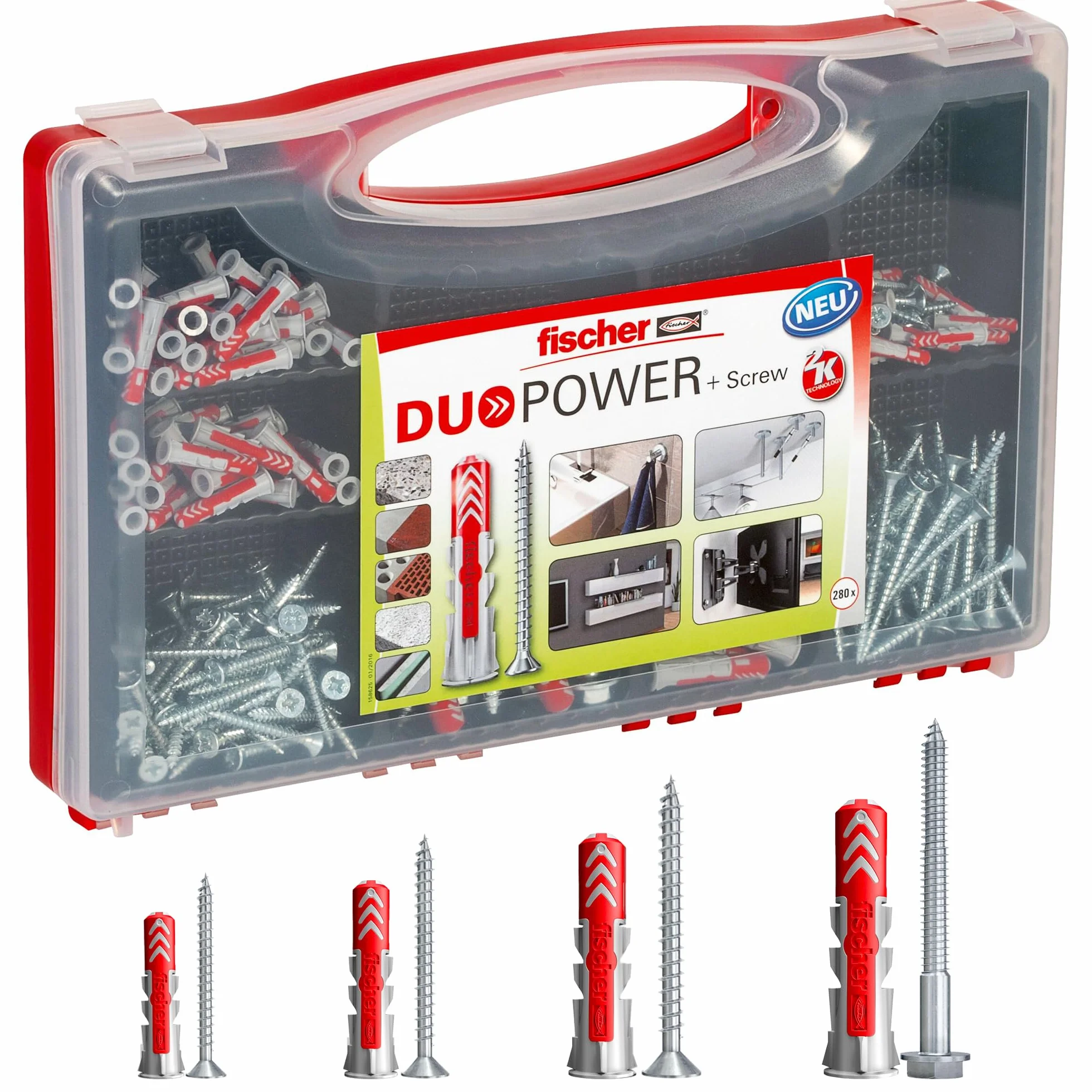 Fischer Red-Box DuoPower Zestaw 280 elementów śruby kołki różne rozmiary skrzynka asortymentowa