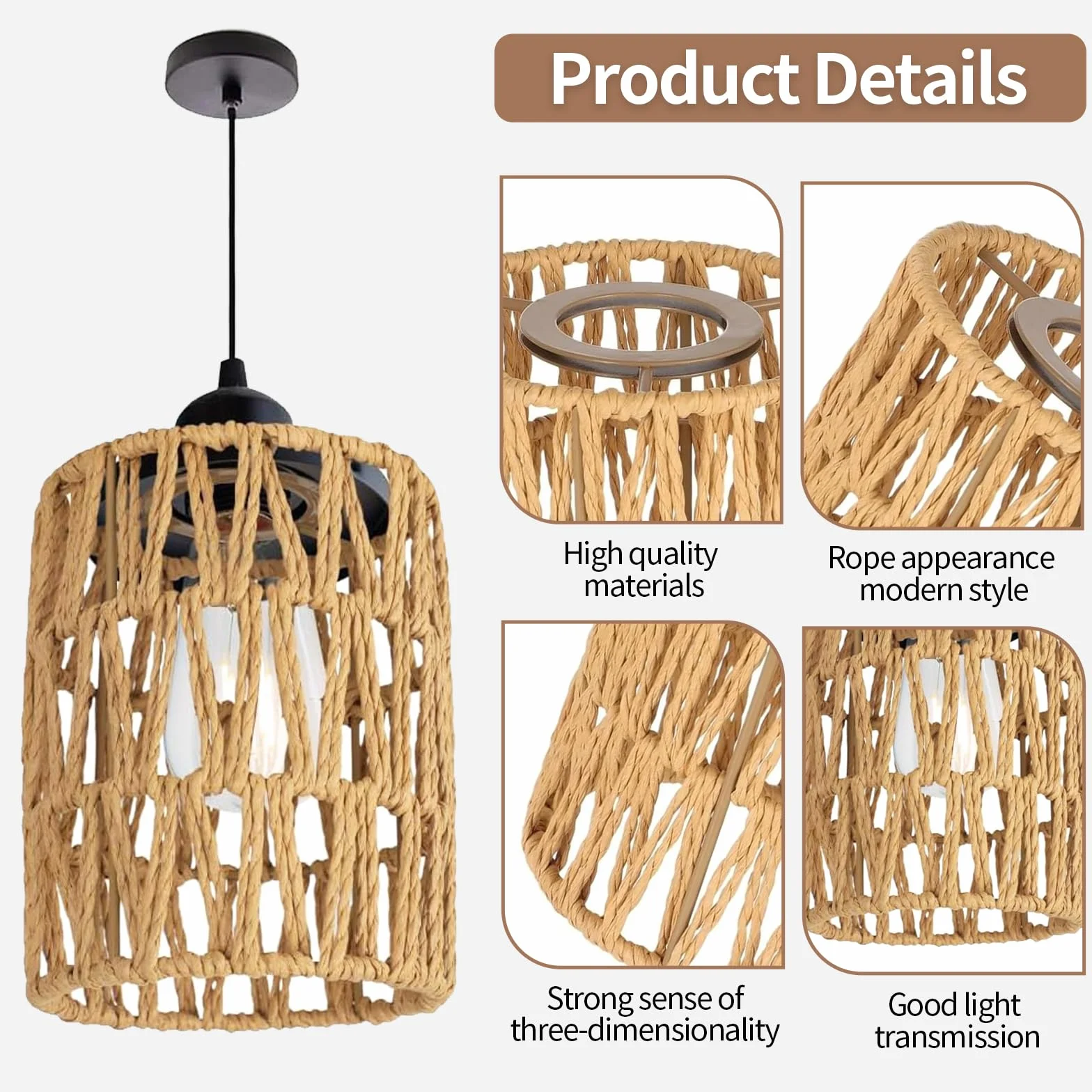 Abażur boho cylindryczny rattan lampa zewnętrzna 2 sztuki