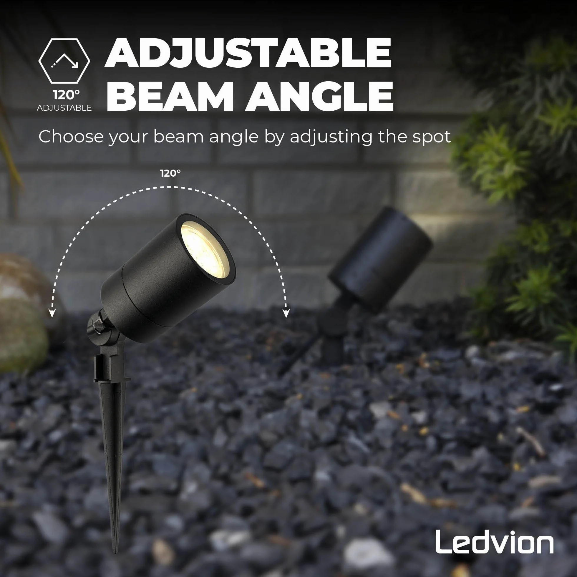 Ledvion Lampa ogrodowa LED GU10 5W IP65 czarna reflektor z kolcem ziemnym