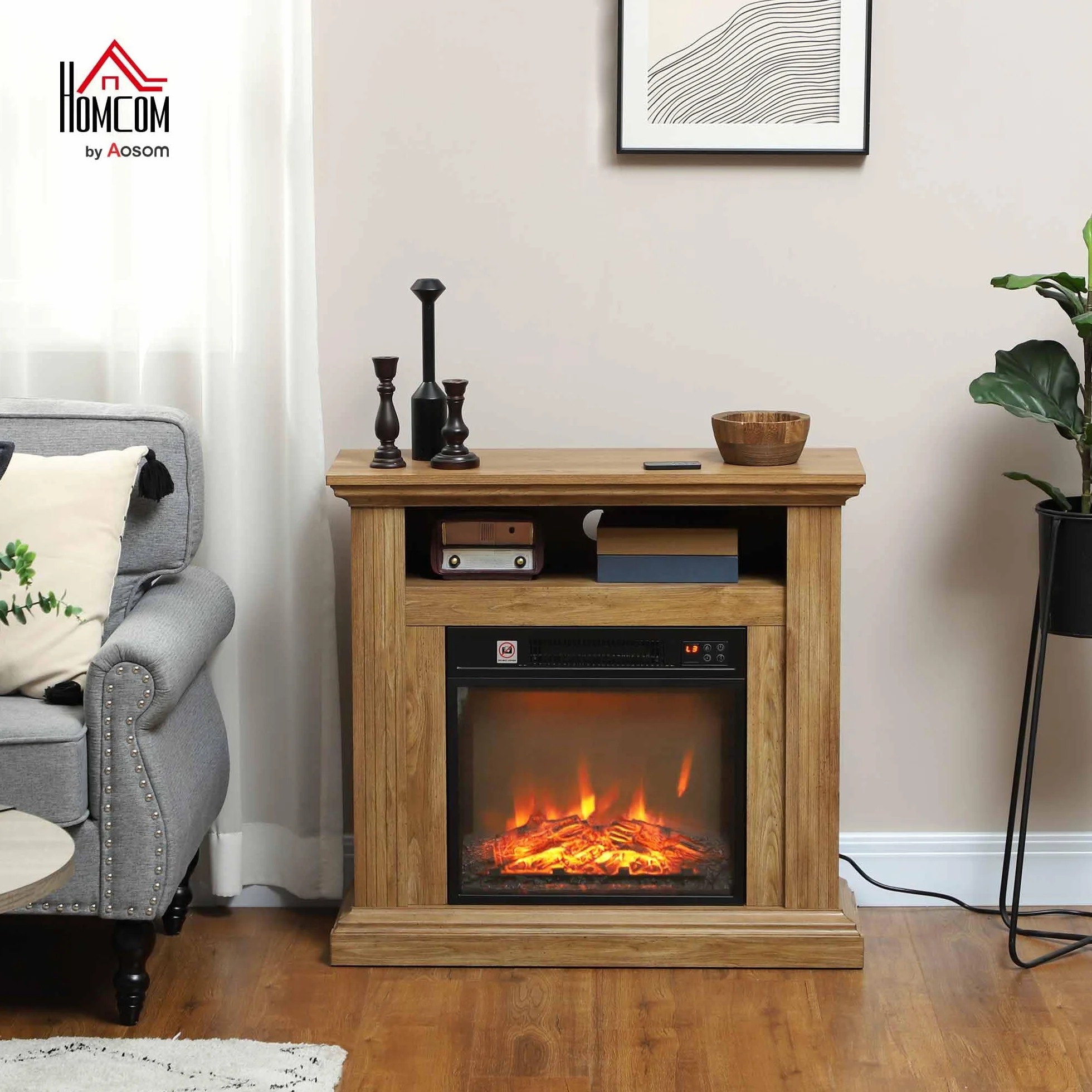 HOMCOM Kominek elektryczny 1800 W 3D efekt płomienia regulowana jasność pilot zdalnego sterowania timer 81,5 x 30 x 76,2 cm