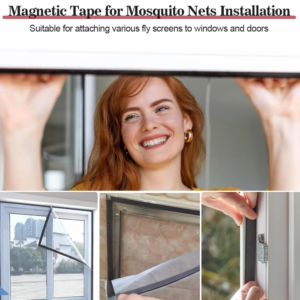 BUZIFU Taśma magnetyczna A+B 3 m x 15 mm, zestaw samoprzylepny do moskitier