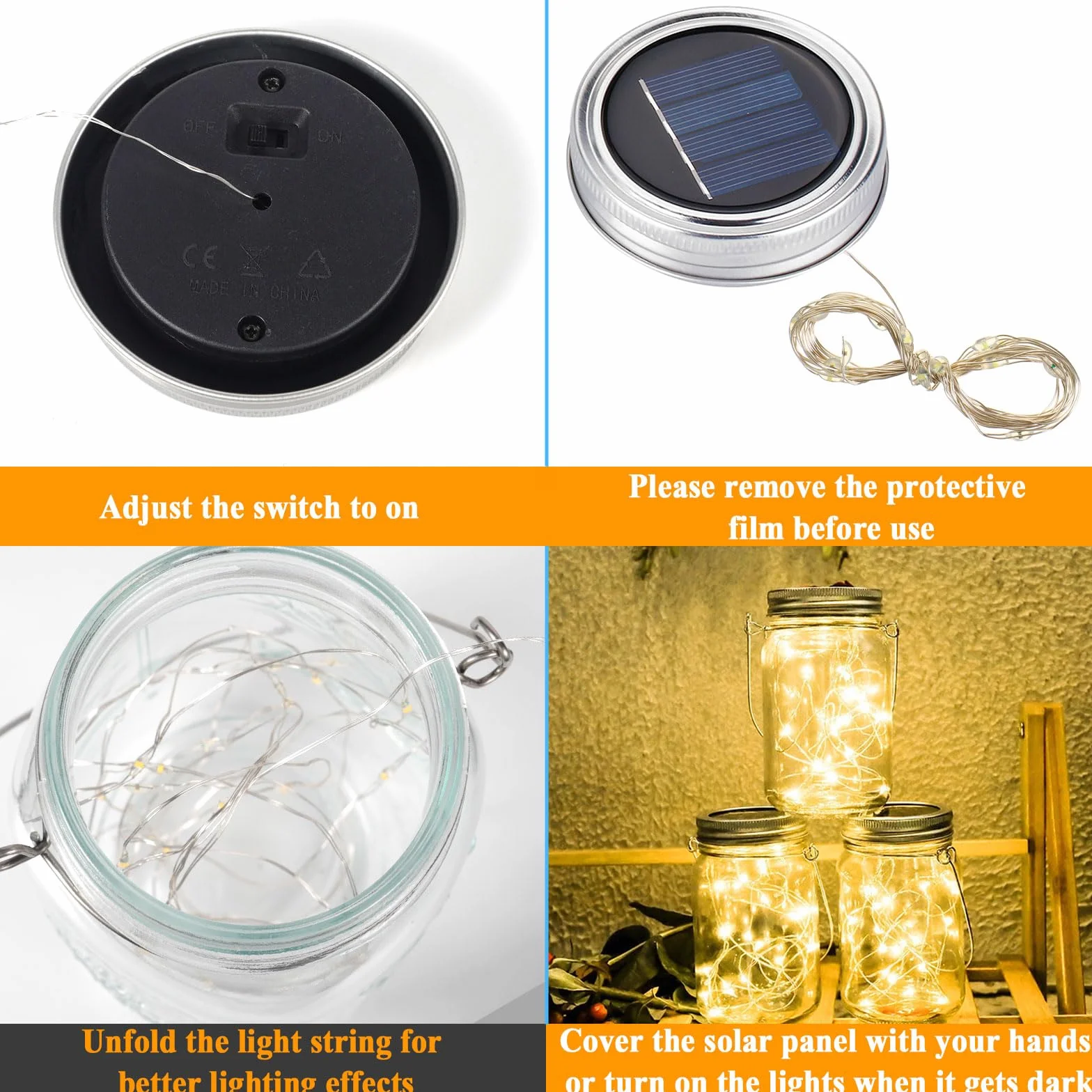 Lampy solarne Mason Jar 4 sztuki LED 30 diod IP65 wodoszczelne wiszące do ogrodu balkonu