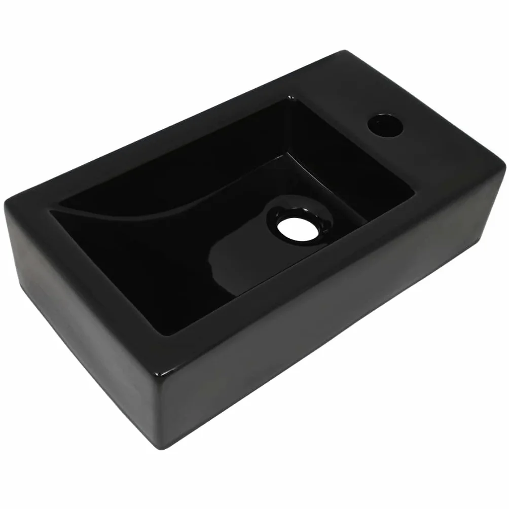 vidaXL Umywalka prostokątna z otworem na kran 46x25,5x12 cm czarna
