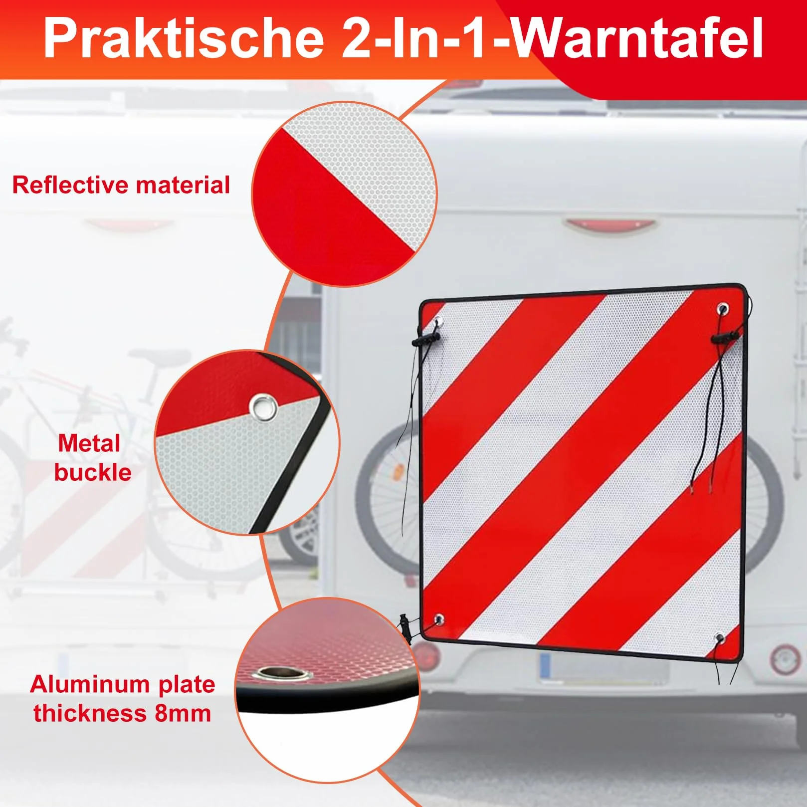 Aluminiowa Tablica Ostrzegawcza 50x50 cm Odblaskowa Czerwono-Biała Do Włoch Hiszpanii