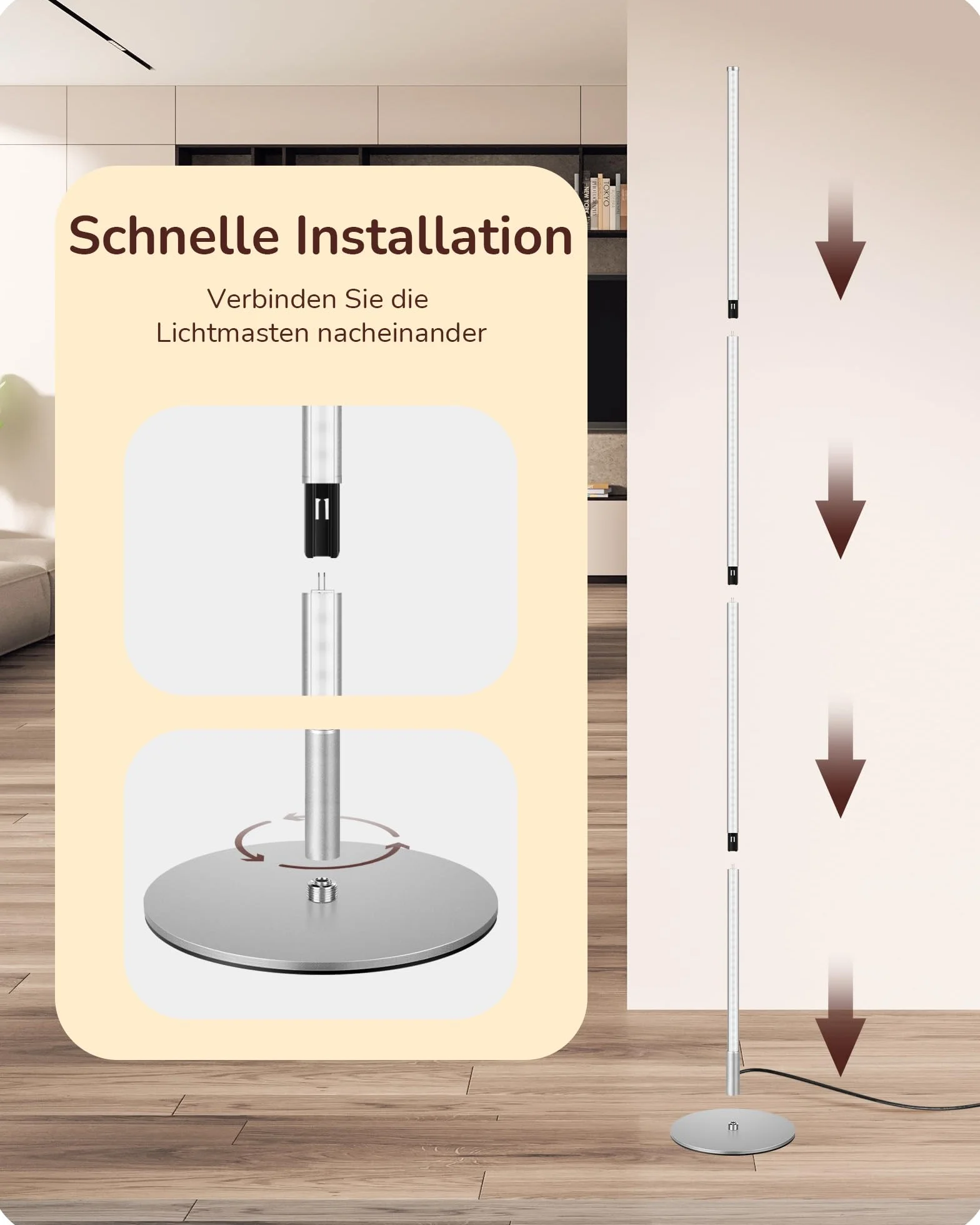 EDISHINE Lampa stojąca do salonu, lampa stojąca LED, ściemniana, 3000 K, ciepła biel, lampa stojąca z funkcją pamięci, regulacja wysokości 146 cm, nowoczesna lampa stojąca do sypialni i biura, srebrna