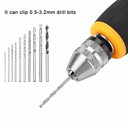 Zestaw mikro mini wiertarek ręcznych z 10 wiertłami spiralnymi 0,8–3,0 mm, imadło precyzyjne