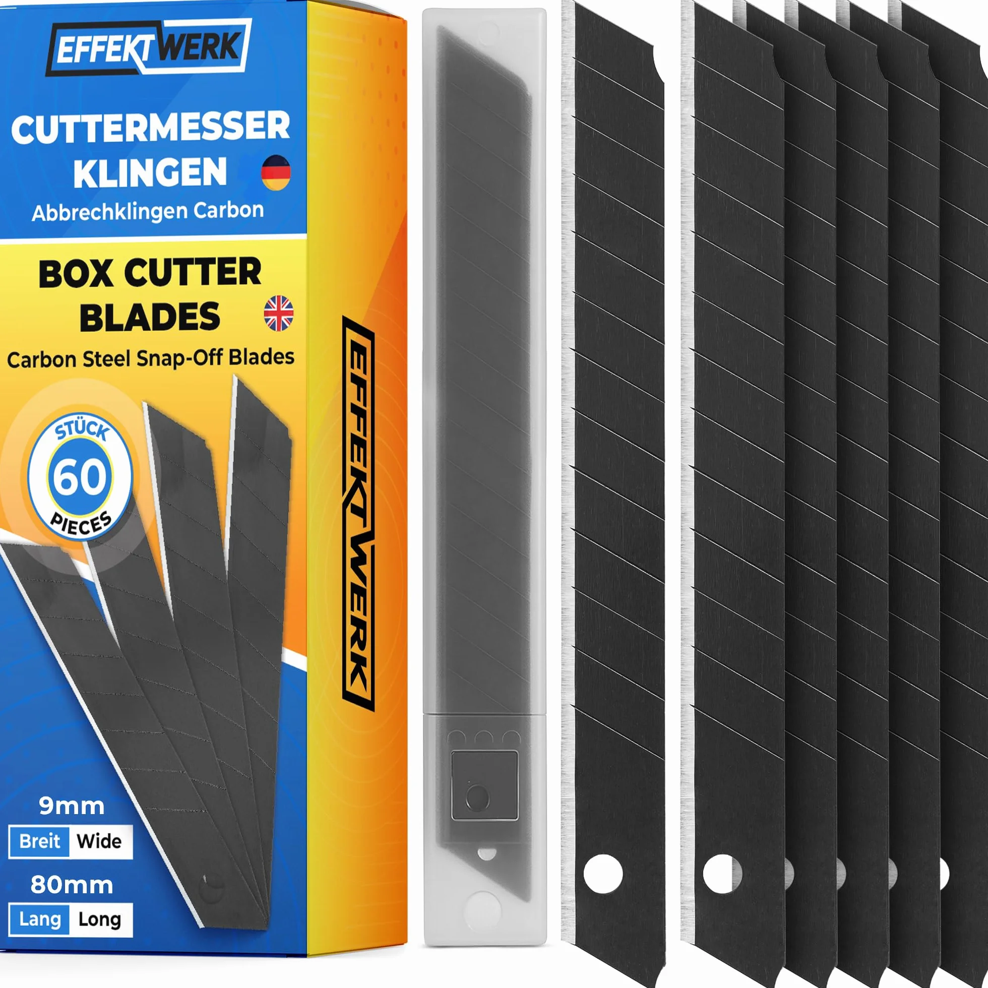 Box Cutter Blade Set 60 Pack 9mm Utility Knife Replacement Blades Heavy Duty Carbon Steel Snap Off Blades