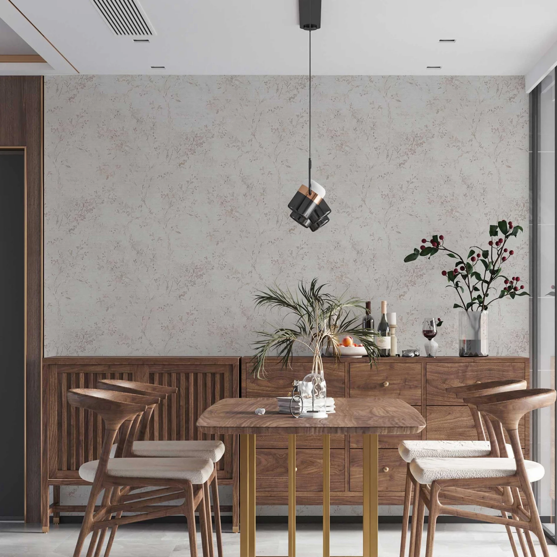 Livingwalls Tapeta kwiatowa z gałęziami szary beż 10,05 m x 0,53 m Made in Germany