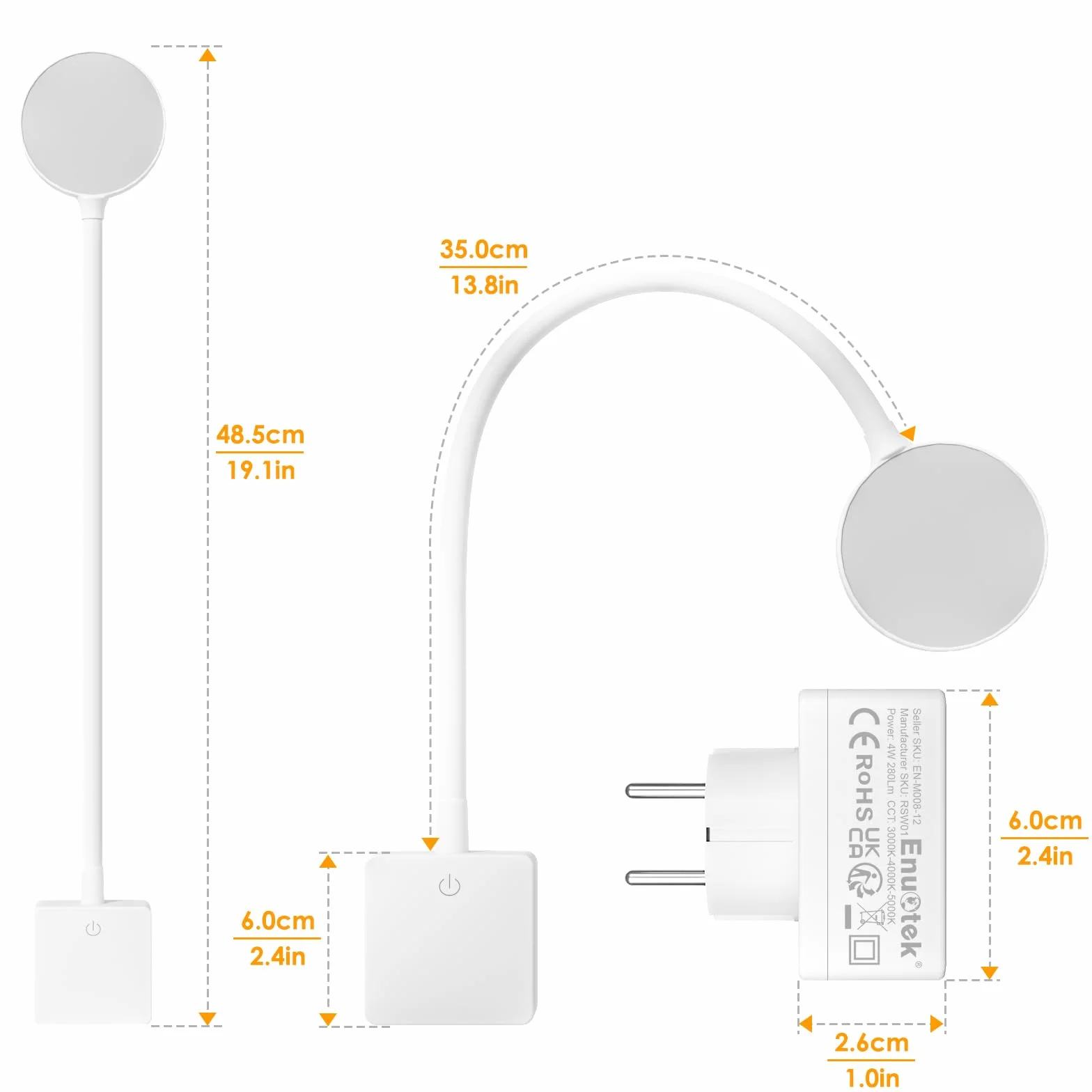 ENUOTEK LED Lampa Ścienna z Pilotem, 3 Kolory, Dimming, Timer