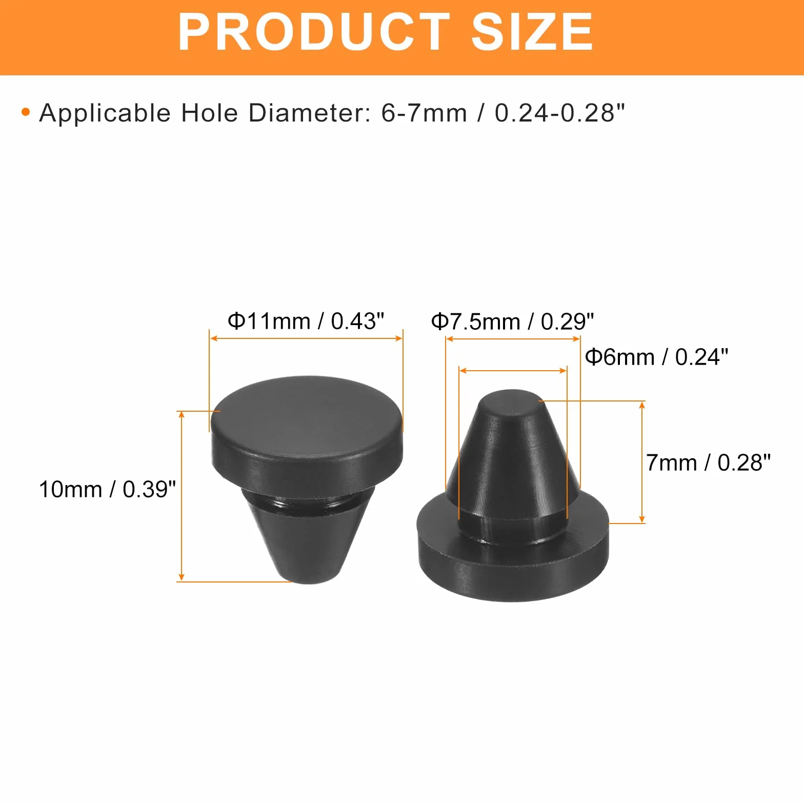 QUARKZMAN 50 sztuk silikonowych zaślepek okrągłych do otworu 6-7 mm, wodoodporne, czarne