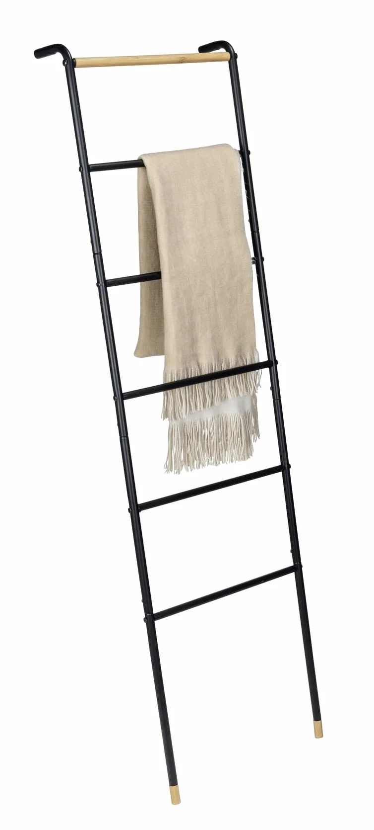 WENKO Drabina Loft 6 Szczebli na Ręczniki, Metalowa Rama, Bambus FSC, 43 x 156 x 10 cm, Czarna/Naturalna