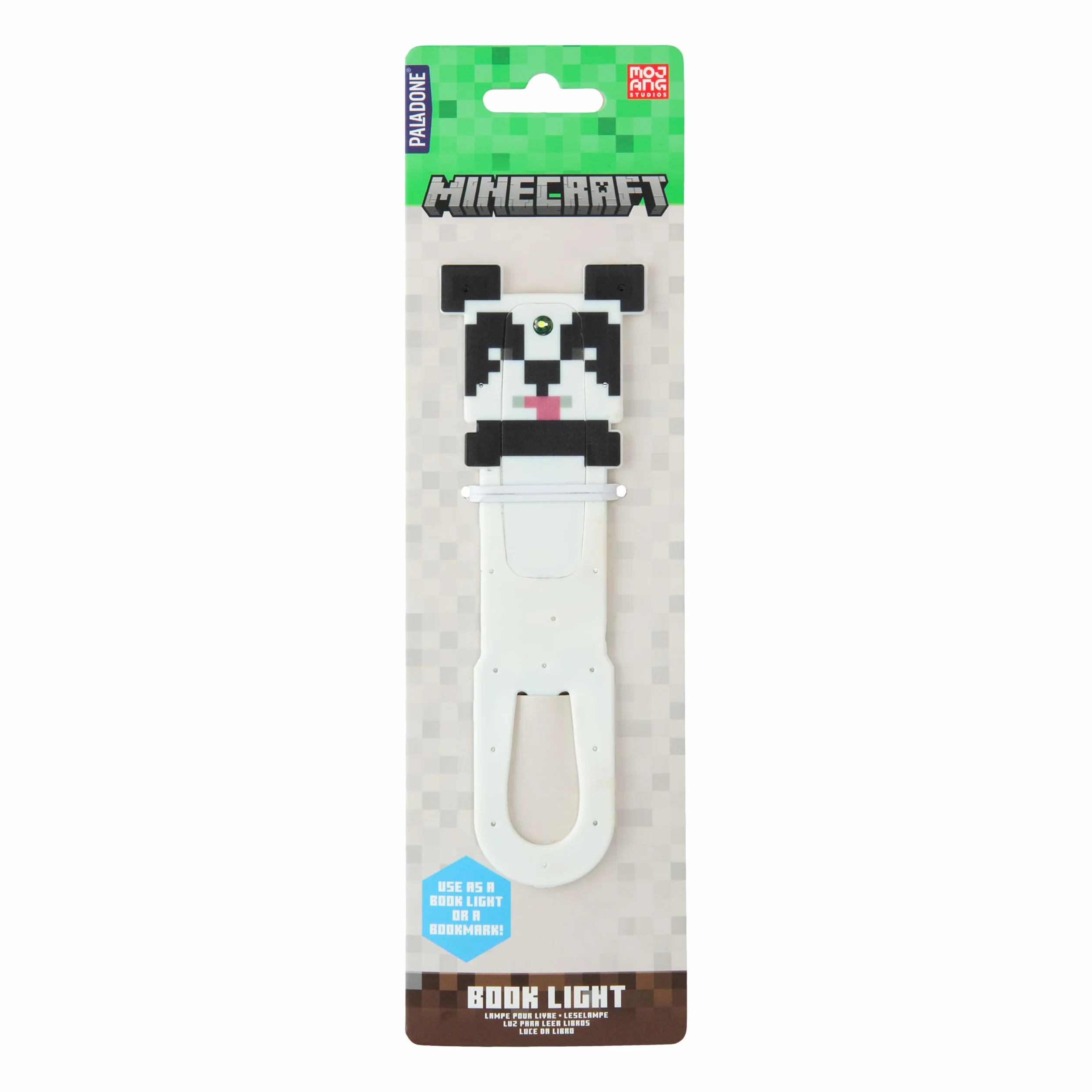 Paladone Minecraft Panda Clip-On LED lampka do czytania i zakładka, oficjalnie licencjonowany prezent dla graczy, akcesorium do książek