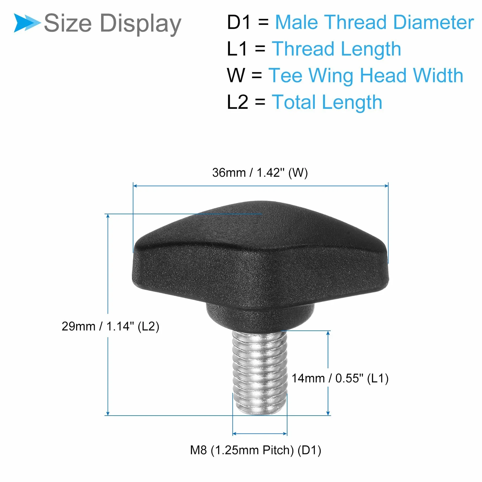 Gałki skrzydełkowe Tee Śruba kciukowa M8 x 14 mm, plastikowa śruba zaciskowa typu T, gwintowane gałki ręczne, 4 sztuki