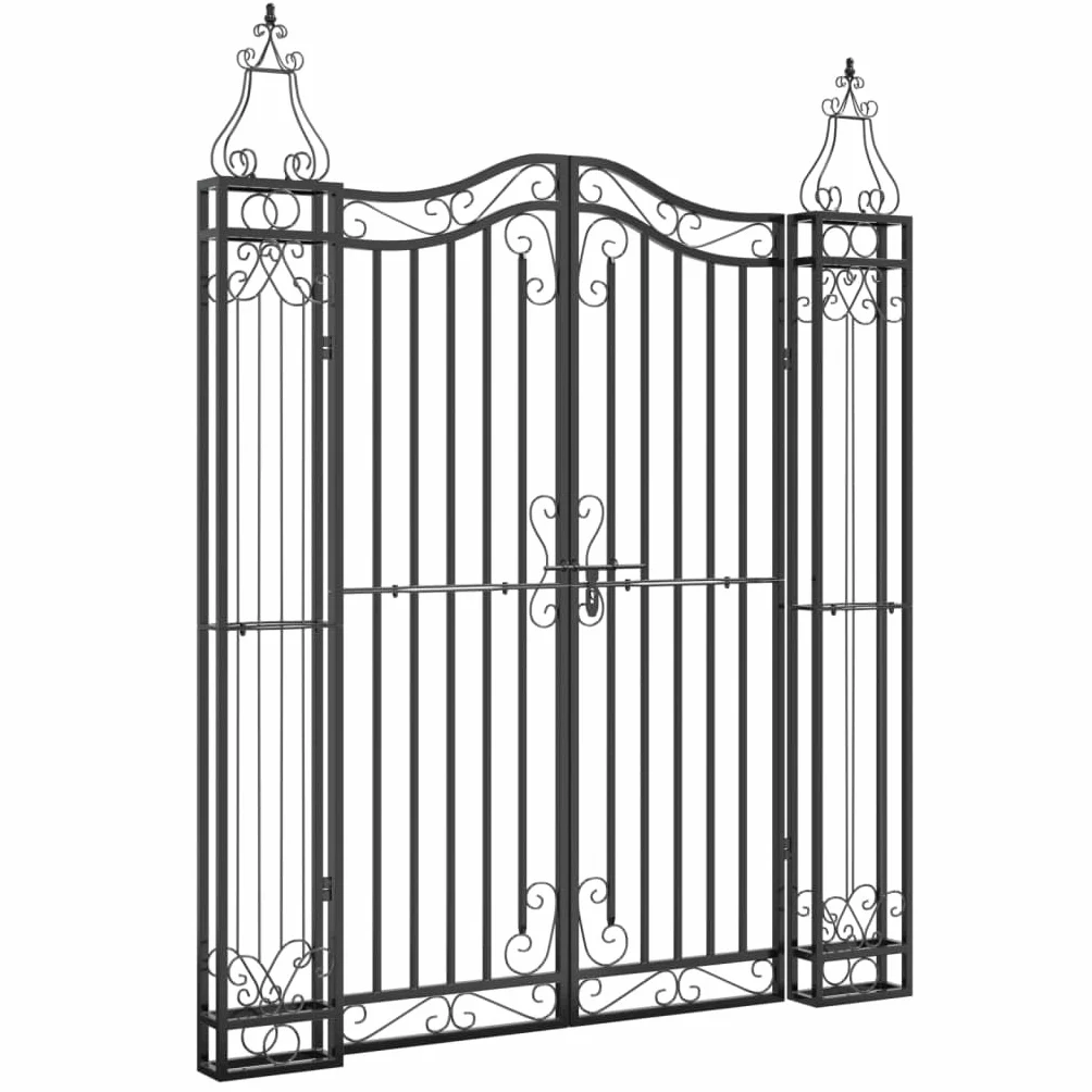 vidaXL Brama ogrodowa kute żelazo czarna 121x8x150 cm