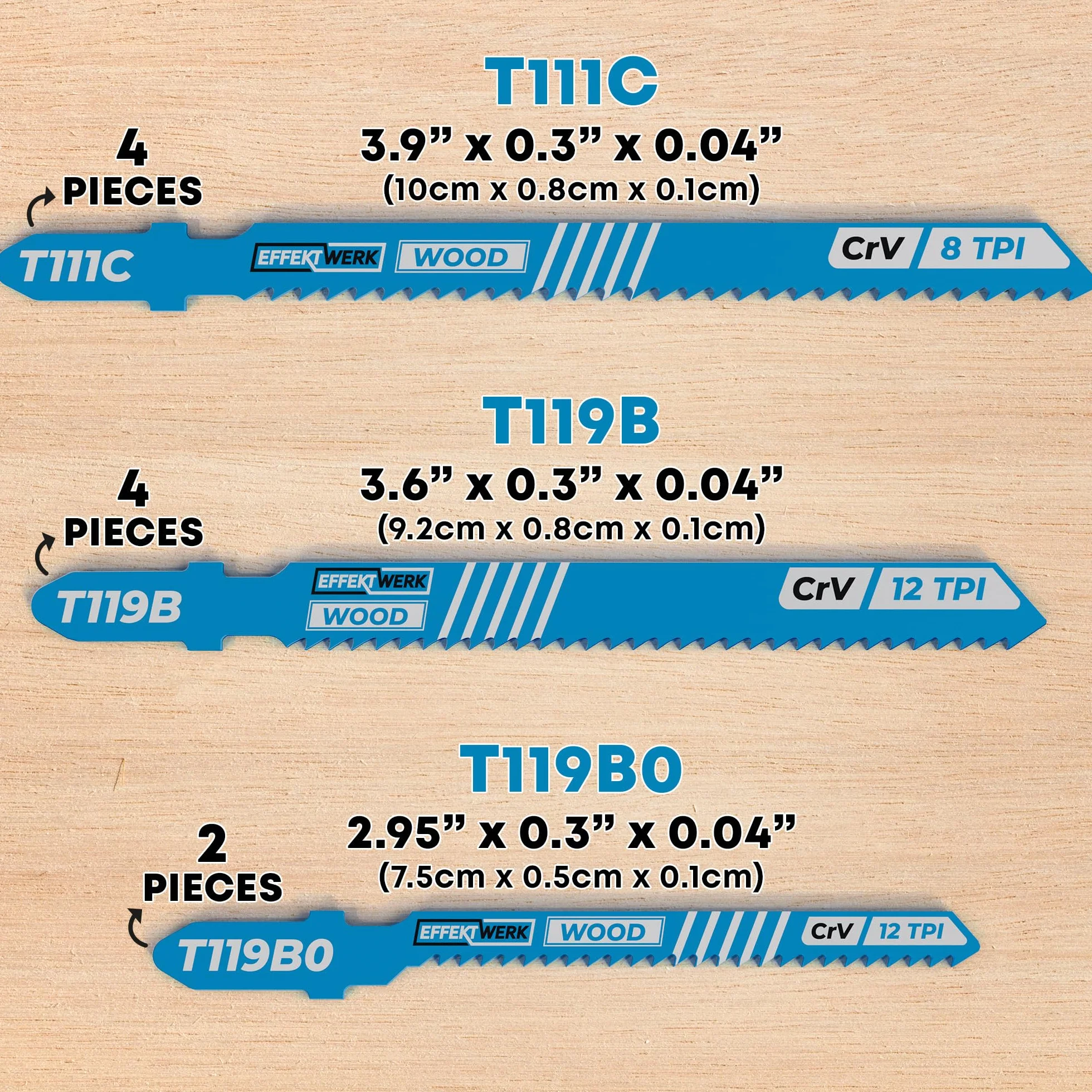Heavy-Duty Carbide Jigsaw Blade Set, T-Shank Saw Blades for Wood with Storage Case