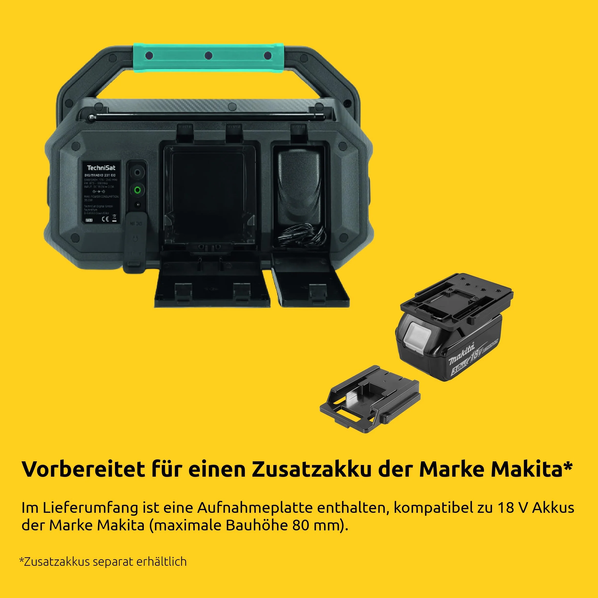 TechniSat Viola 231 OD akumulator Makita kompatybilne radio budowlane DAB+ UKW AUX in Bluetooth IPX4 ochrona przed wodą rozbryzgową 2 x 15 W głośniki stereo