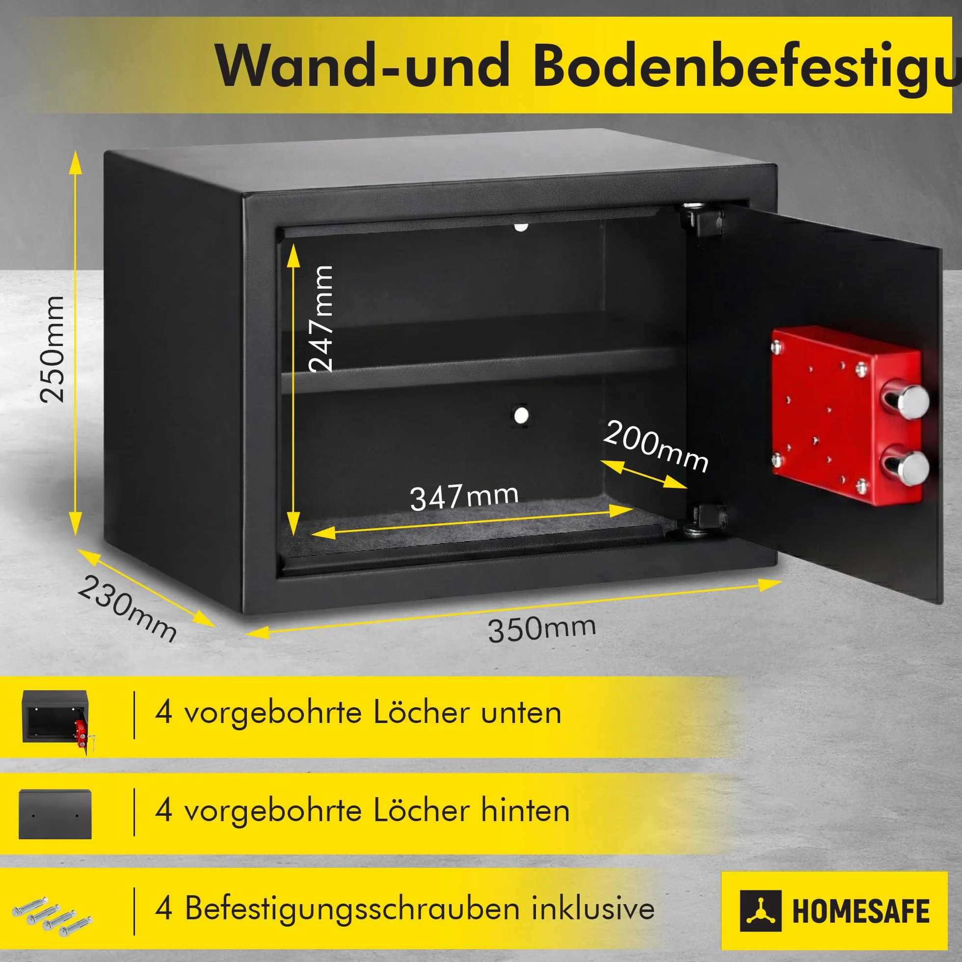 Homesafe HV25K Sejf z zamkiem kluczowym 25x35x25cm Carbon Satynowa Czerń