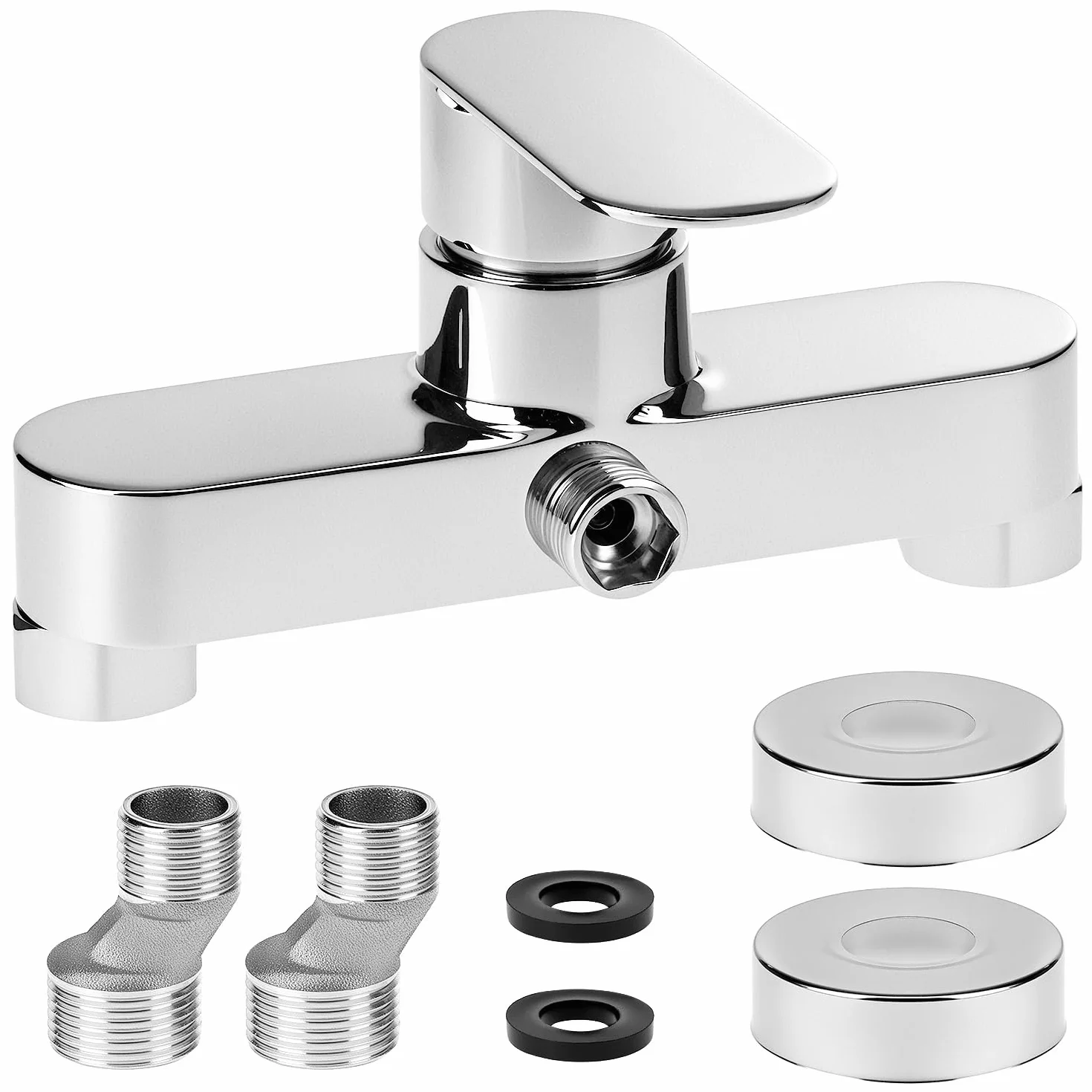 QWORK Bateria prysznicowa, zawór wylotowy G1/5.1 cm, chromowany ścienny kran mieszający