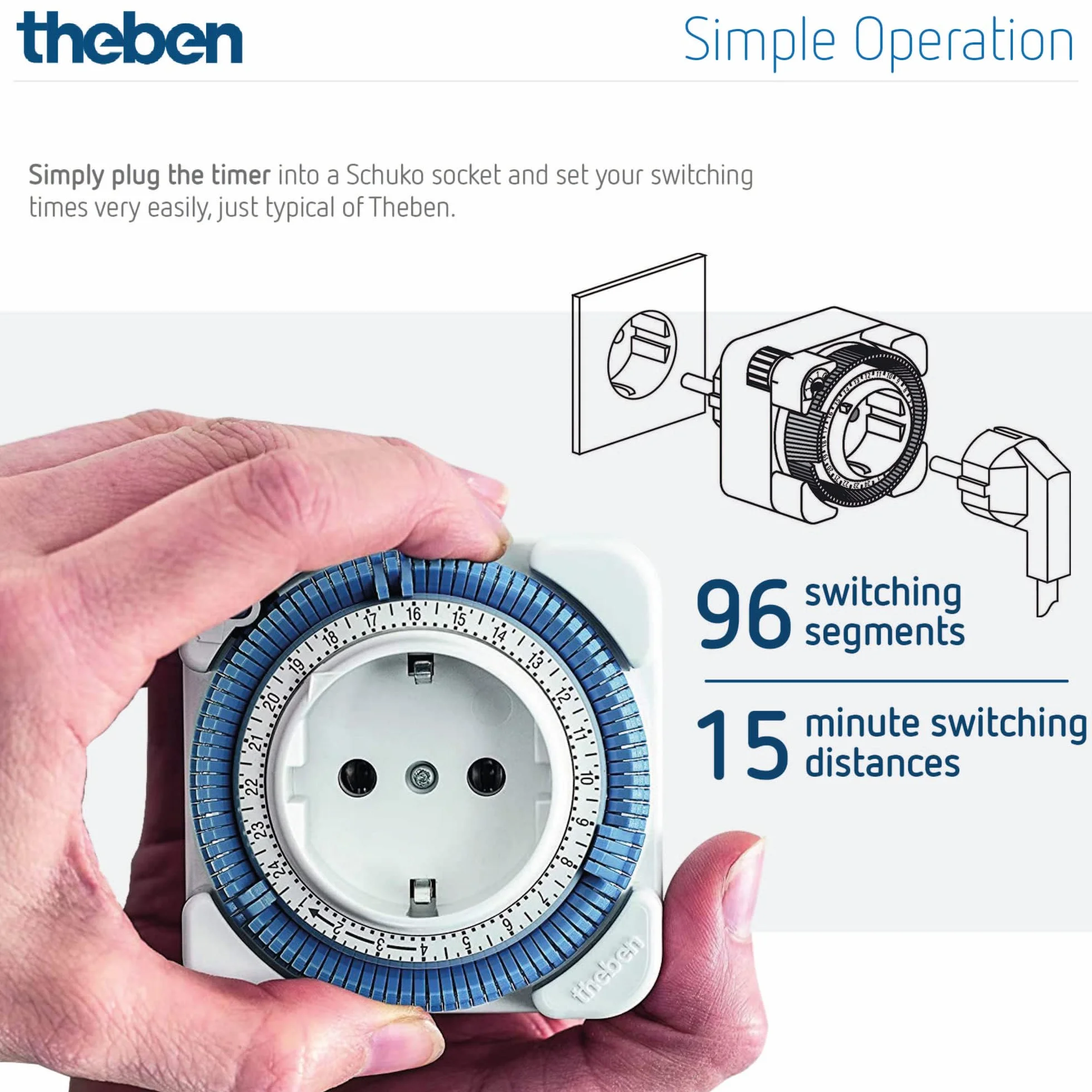 Theben 0260030 Timer 26 - analogowy, timer do gniazd, wtyczka programu czasowego, biały, do 400 W mocy przełączania LED