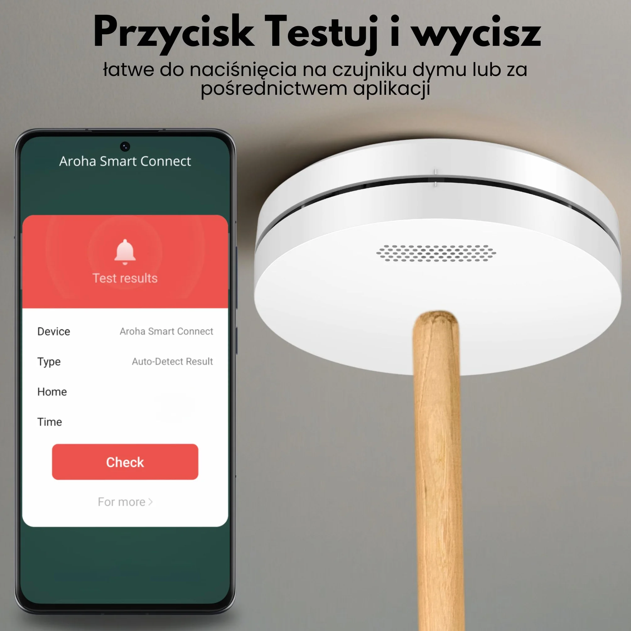 Aroha Inteligentny alarm przeciwpożarowy WiFi z 10-letnią baterią, czujnik dymu EN14604