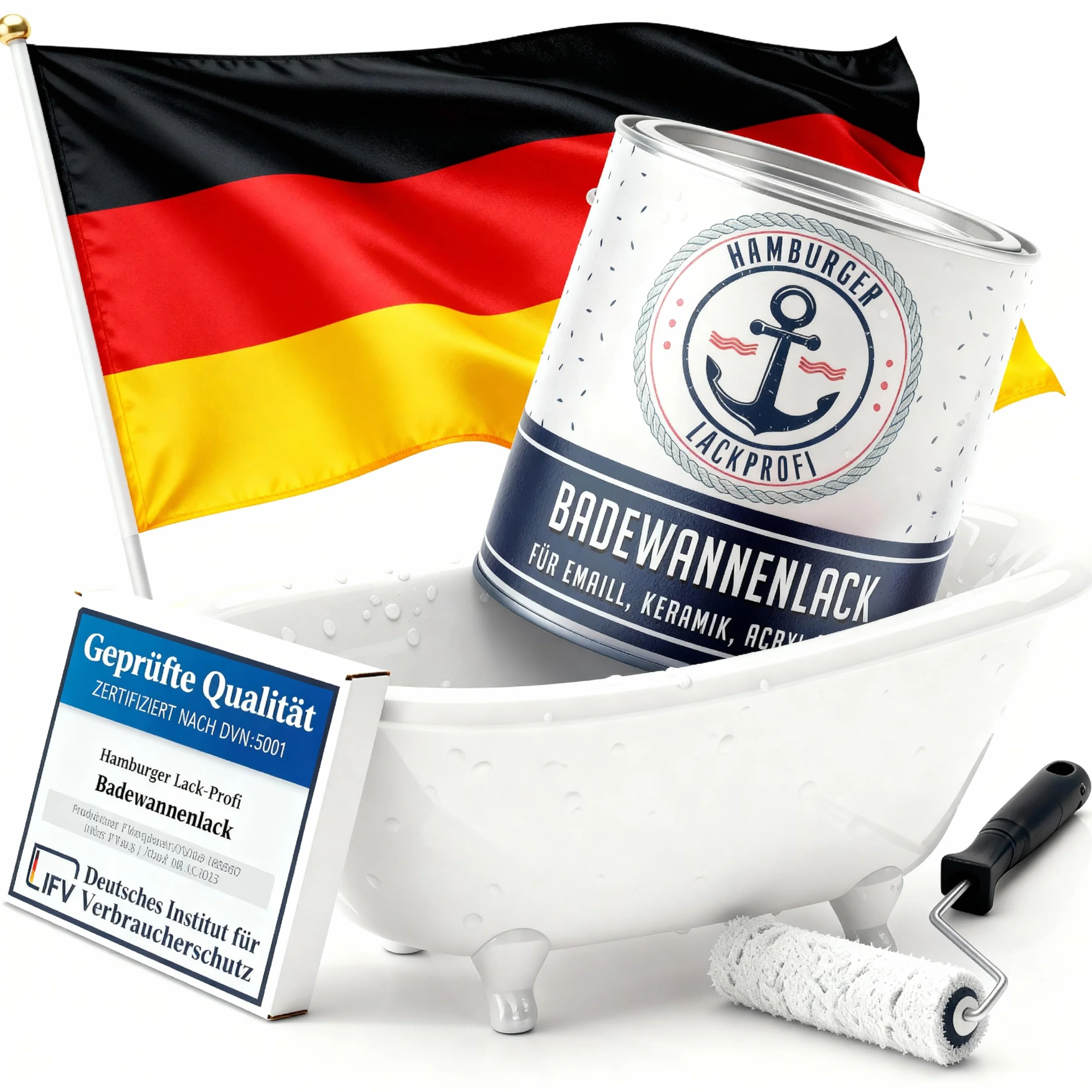 Lakier do wanny błyszczący biały RAL 9010 emaliowana farba 1 L Hamburger Lack-Profi
