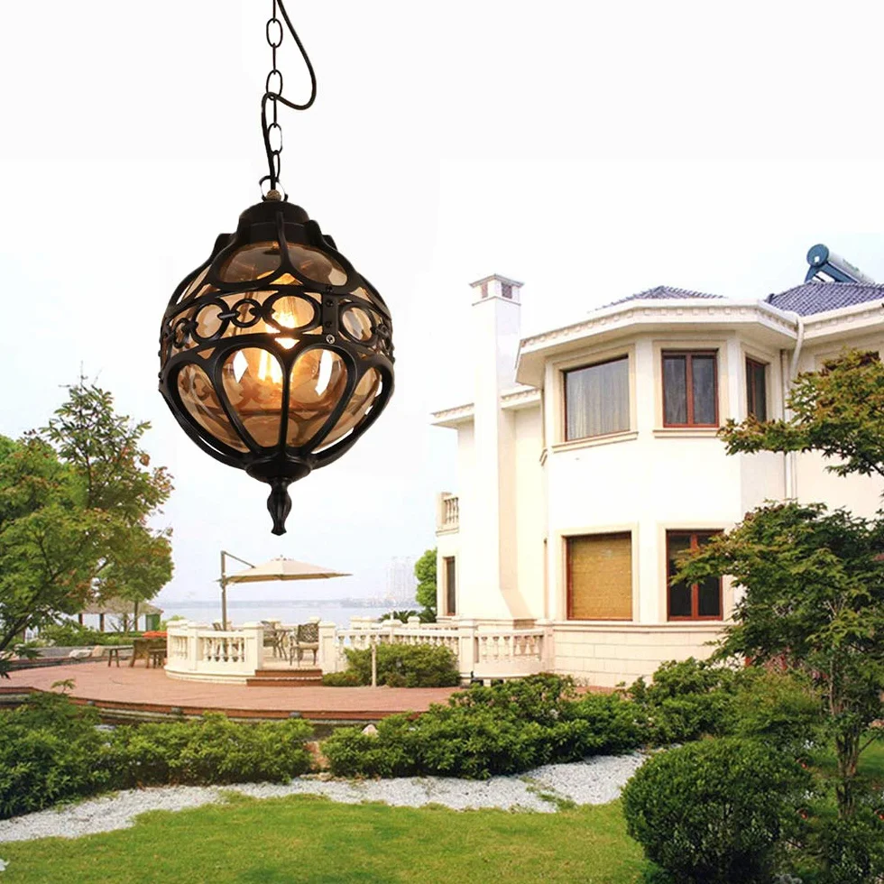 Rustykalna lampa wisząca zewnętrzna metalowa czarna IP65 wodoszczelna E27 retro sufitowa aluminiowa