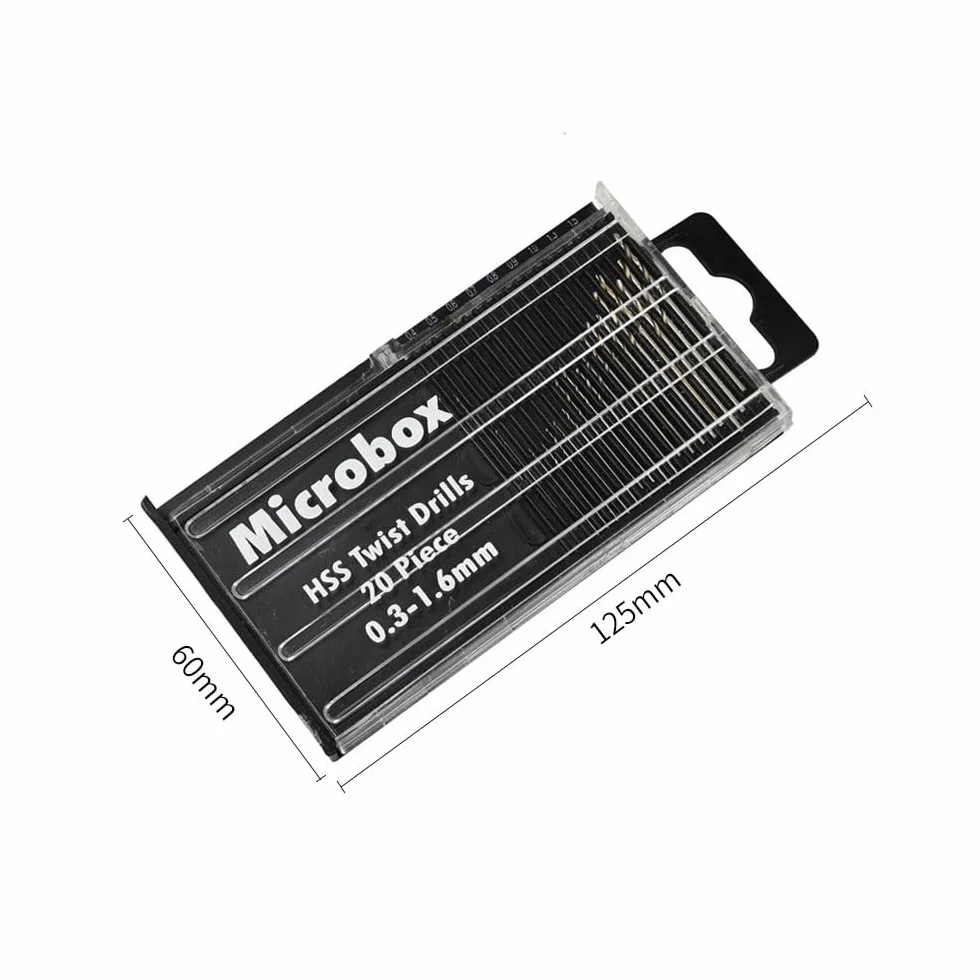 Zestaw wierteł spiralnych HSS mini 0,3-1,6 mm 20 sztuk