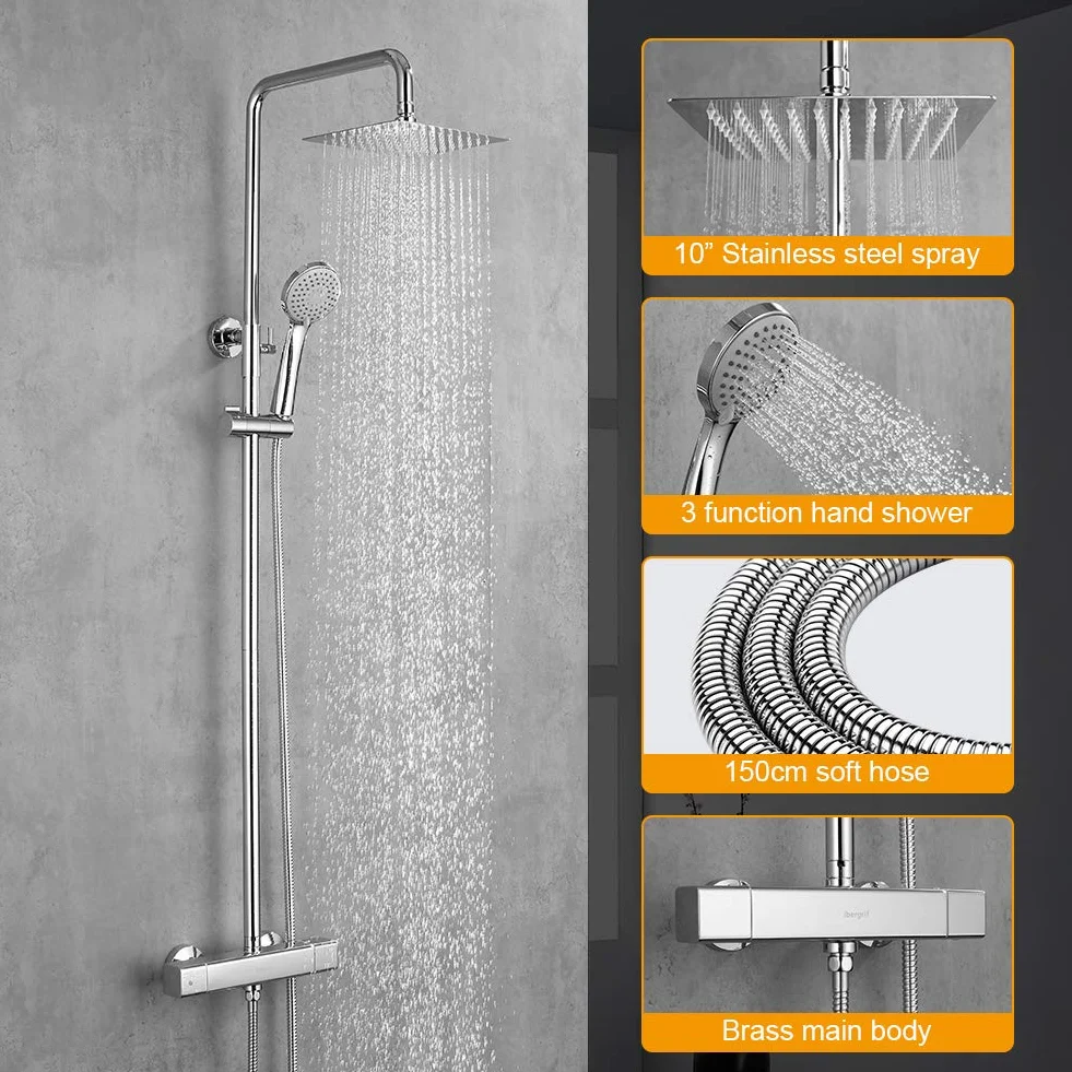 Ibergrif M20741 System prysznicowy z opryskiwaczem, karczochą, wążem, Chrome, srebrny