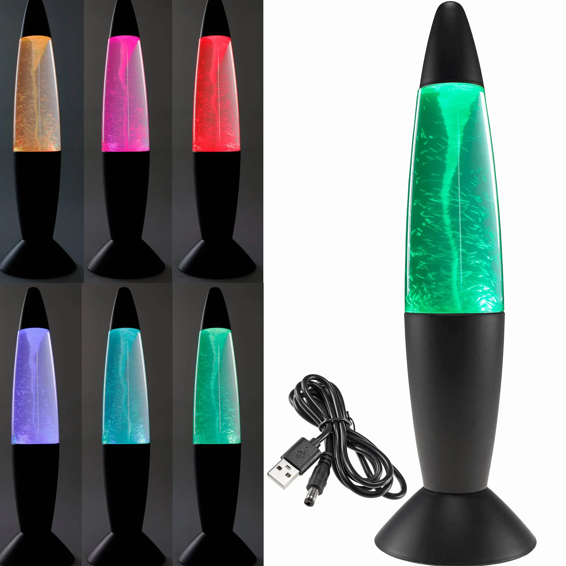 ChiliTec Tornado lampa dekoracyjna LED stołowa 37 cm RGB zmiana kolorów USB 5 V baterie czarna