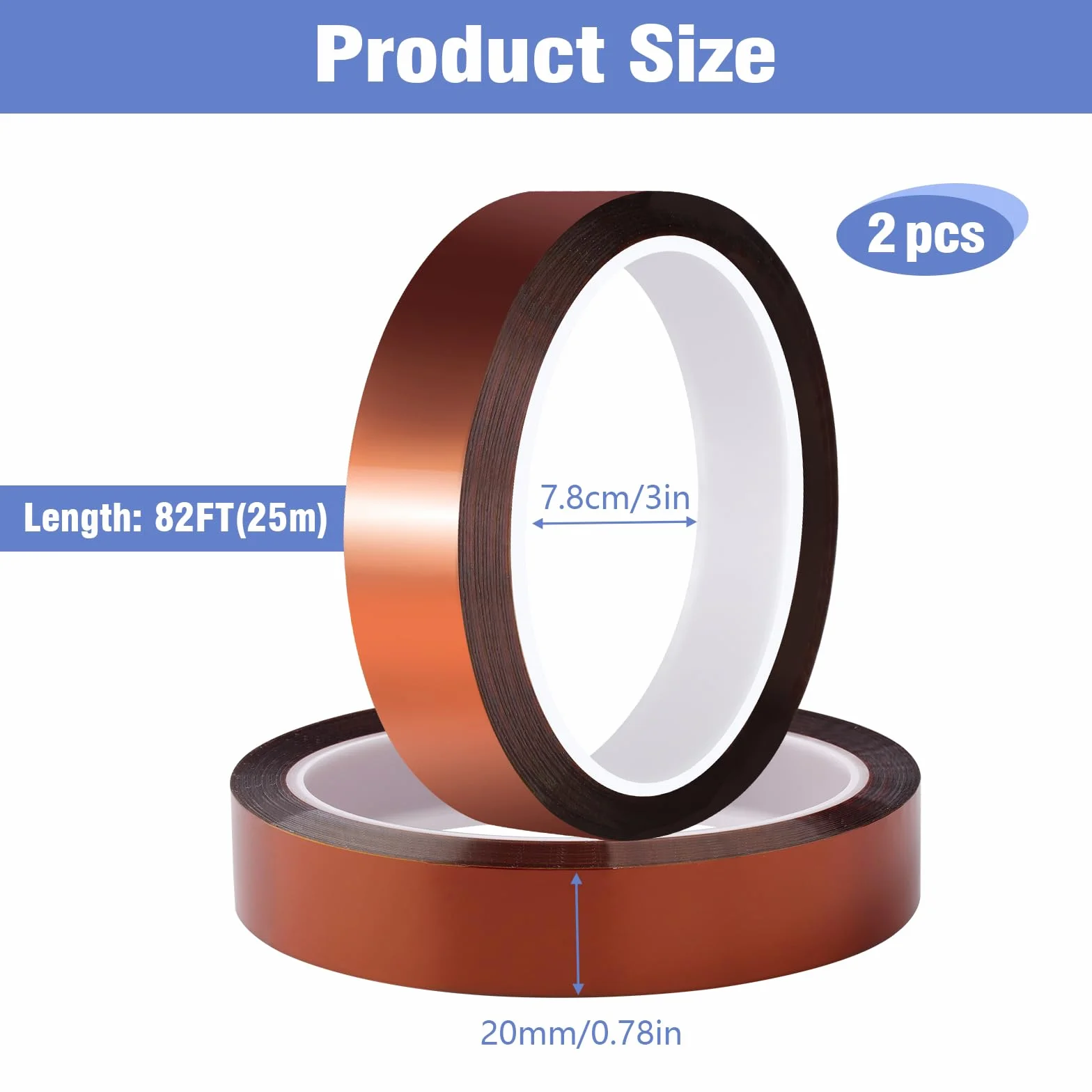 Taśma Kapton 20 mm x 25 m, odporna na wysokie temperatury, taśma izolacyjna termiczna do sublimacji i elektroniki