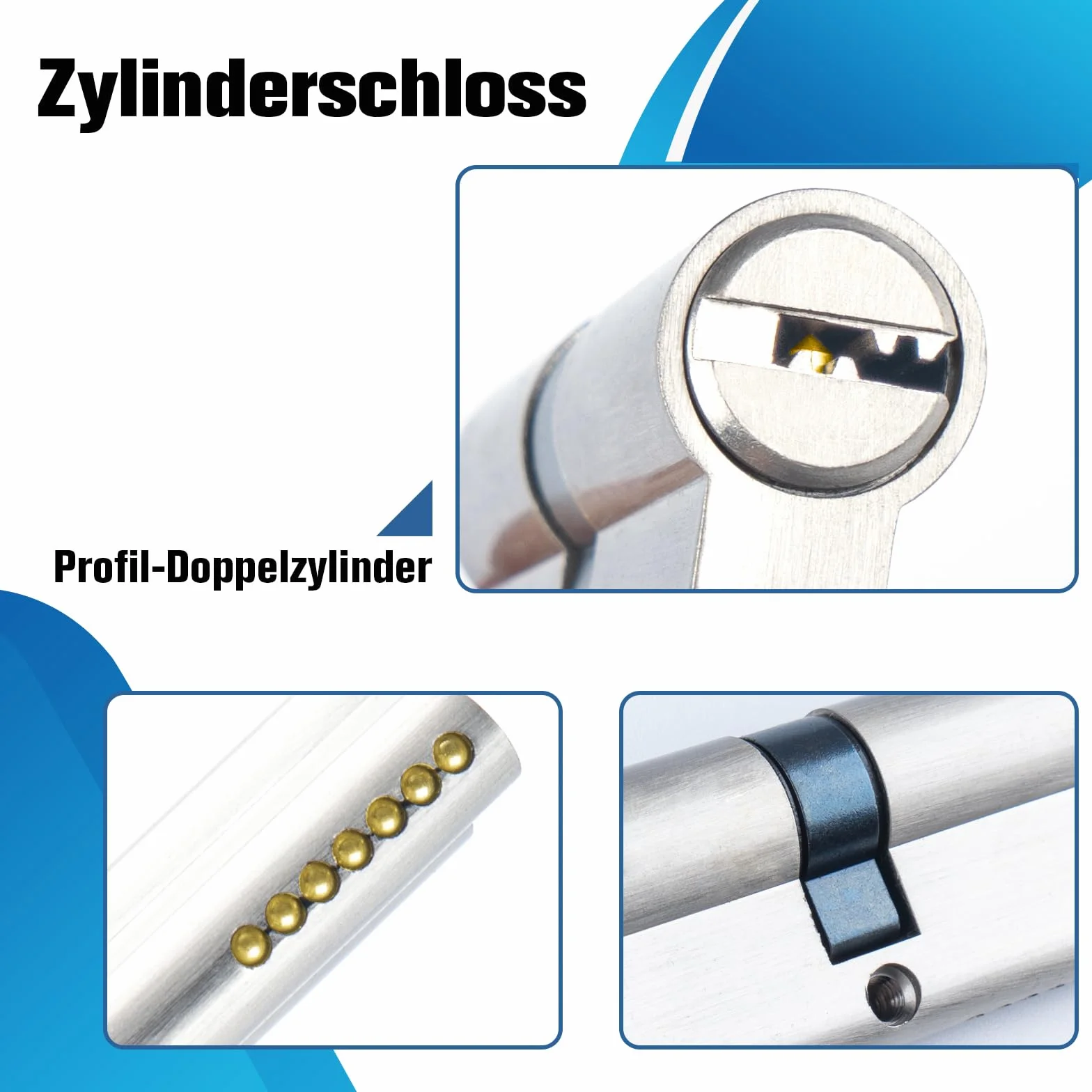 Cylinder zamka 30/30, zamek bębenkowy do drzwi, cylinder profilowy srebrny