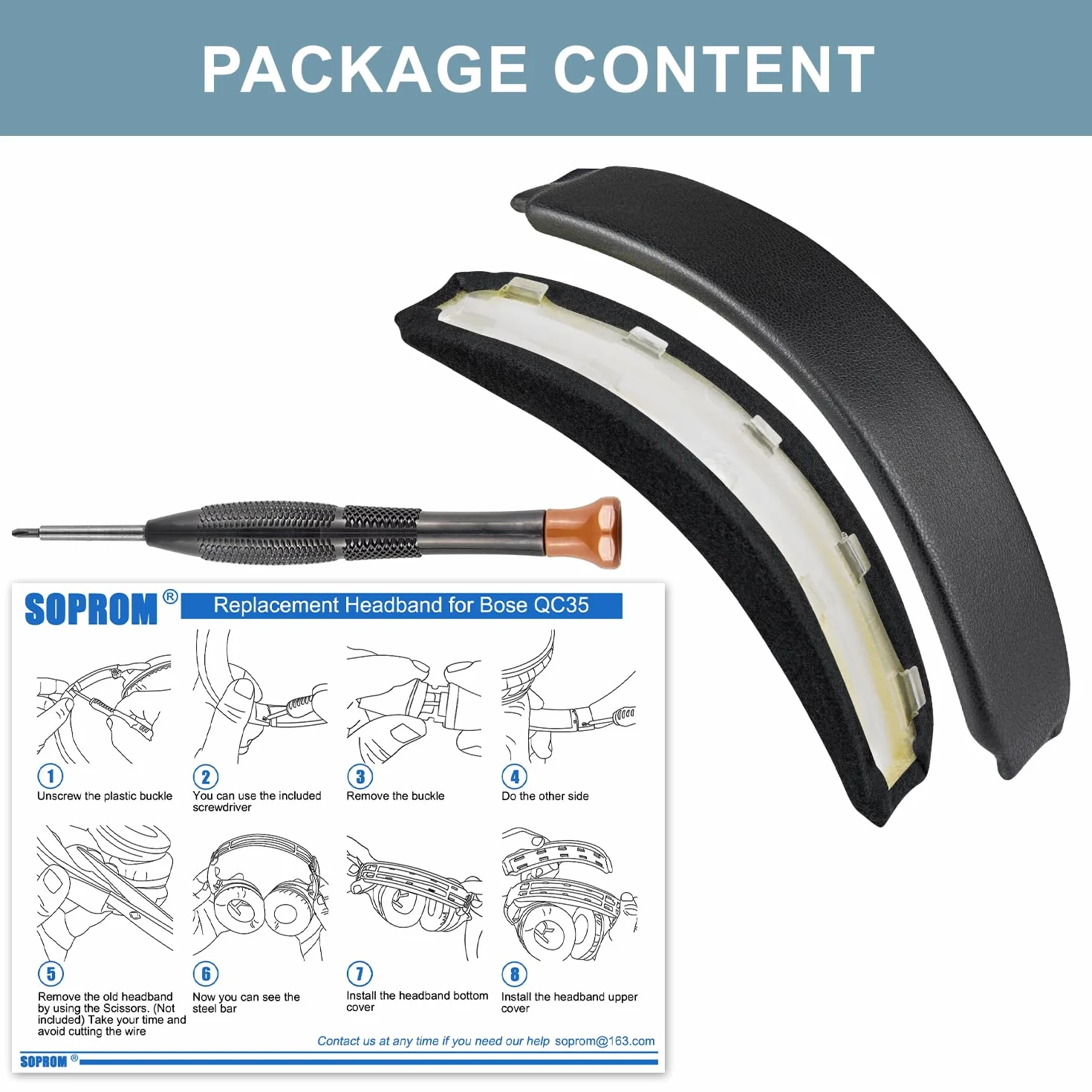SOPROM Zestaw na głowę zamiennik do słuchawek Bose QC35 QuietComfort 35 II czarny