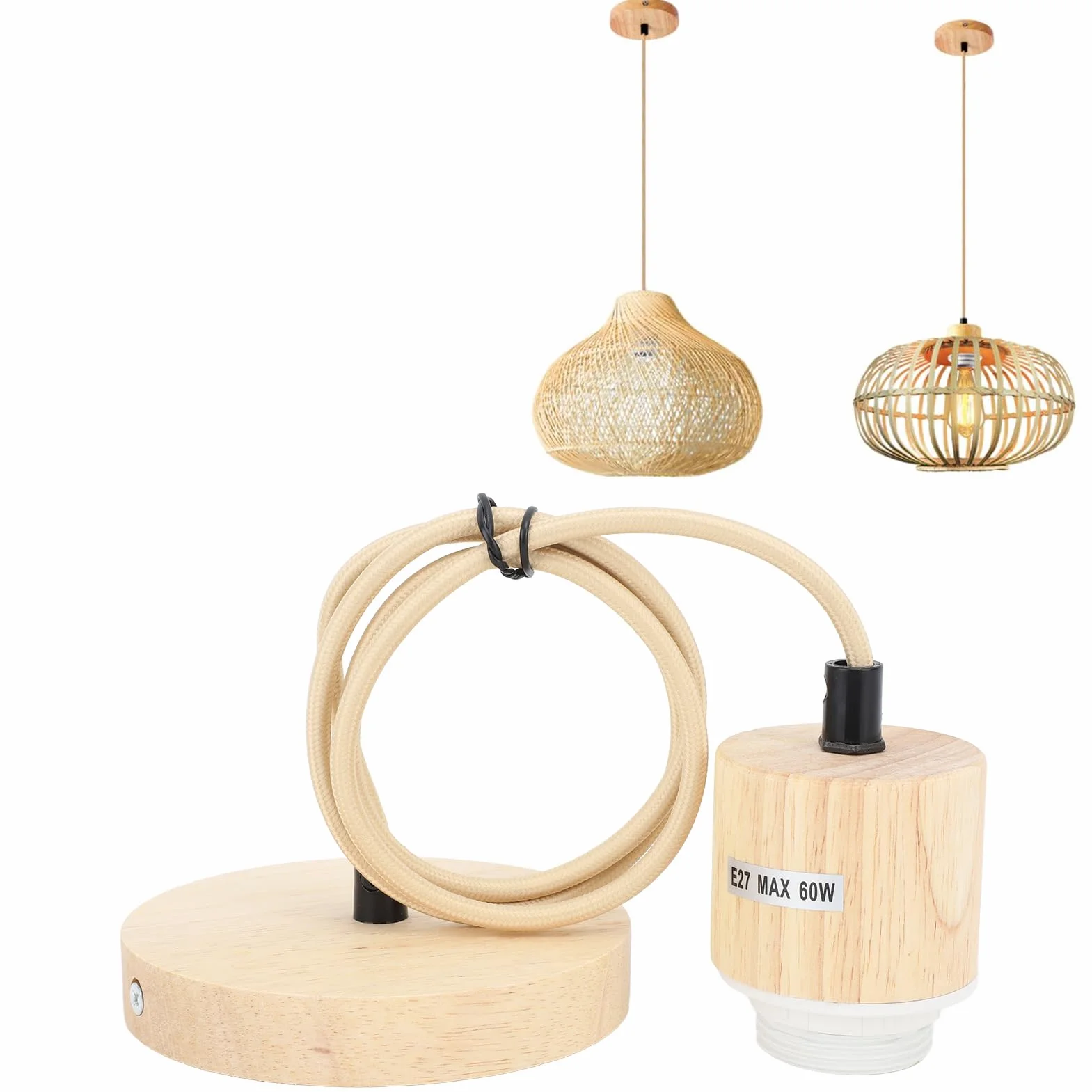 Drewniana Oprawka na żarówkę wiszącą Rustykalna Vintage 1-metrowy Kabel Drewno Brzozowe ABS