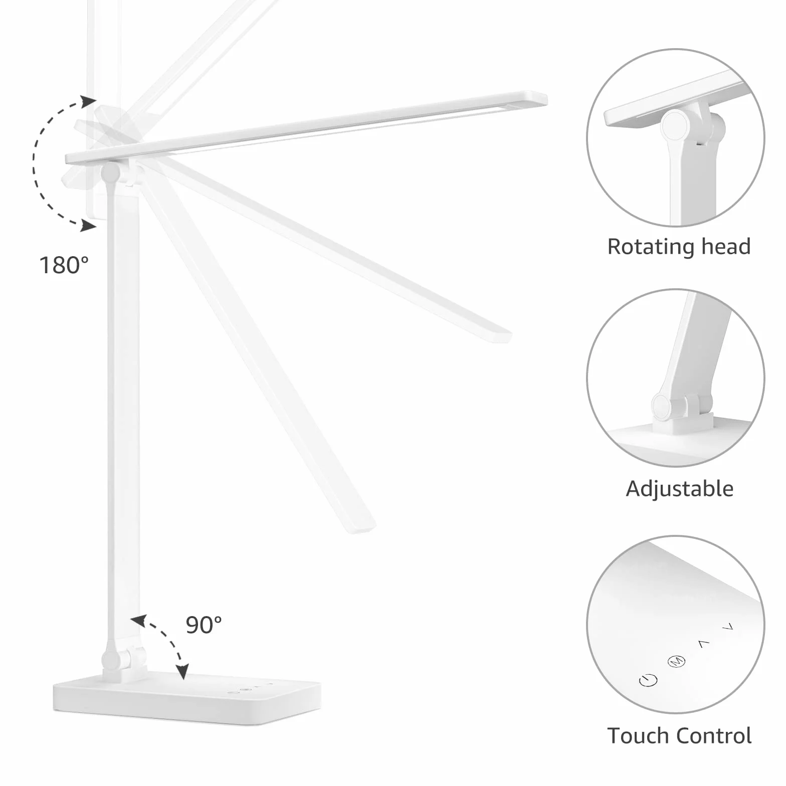Lepro Lampa biurkowa LED 550 lm 3 kolory 5 poziomów jasności ściemniania 3000-6500 K światło dzienne ochrona oczu lampka nocna do czytania dla dzieci biała