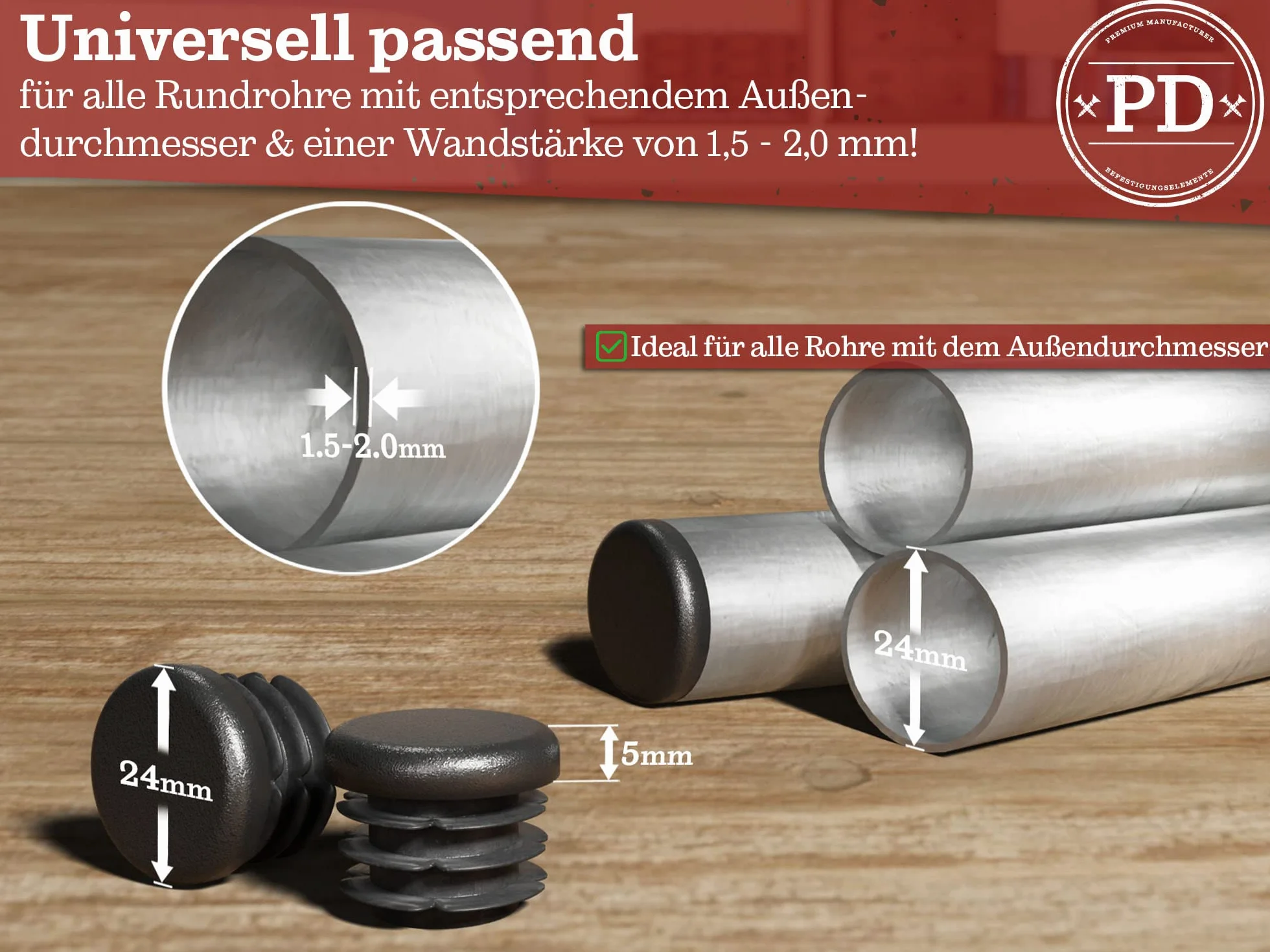 Zaślepki z Tworzywa Sztucznego PE Korki Lamelowe Okrągłe 24 mm Do Rur Stalowych, Nierdzewnych, Aluminiowych
