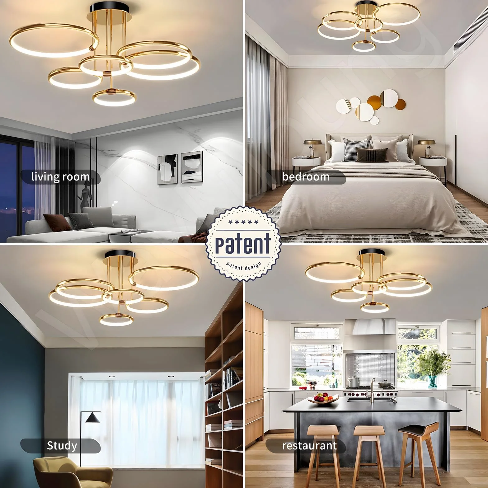 LED Lampa Sufitowa Żyrandol Metalowego Koła Złoty Ø105cm 145W Płynną Regulacją Ściemniania 3000-6000K Nowoczesny Okrągły Wisiorek Galwaniczny