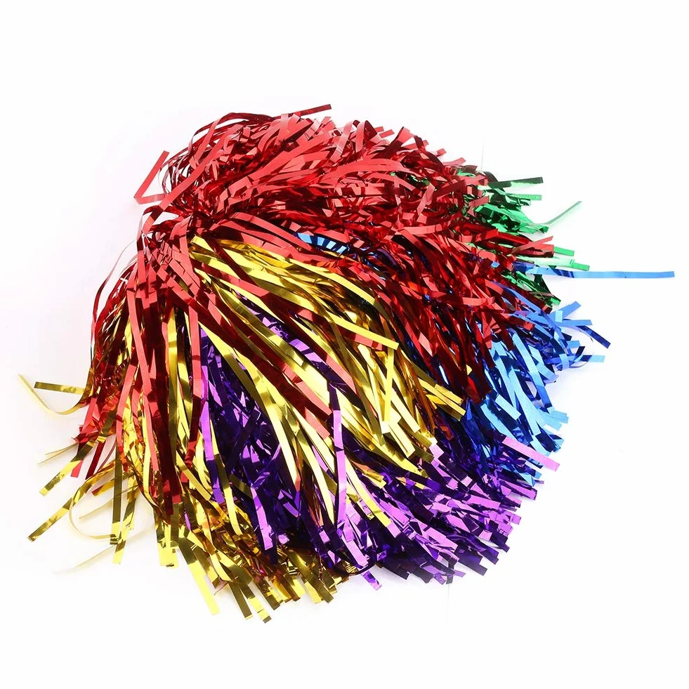 Cheerleading Pompoms Pompons 6/12 stücke Cheerleader Pom Poms Cheerleading Poms Blume Hängen Metallfolie Pom Poms Kader Jubel Sport Party Dance Nützliche Zubehör(Rosenrot 6)