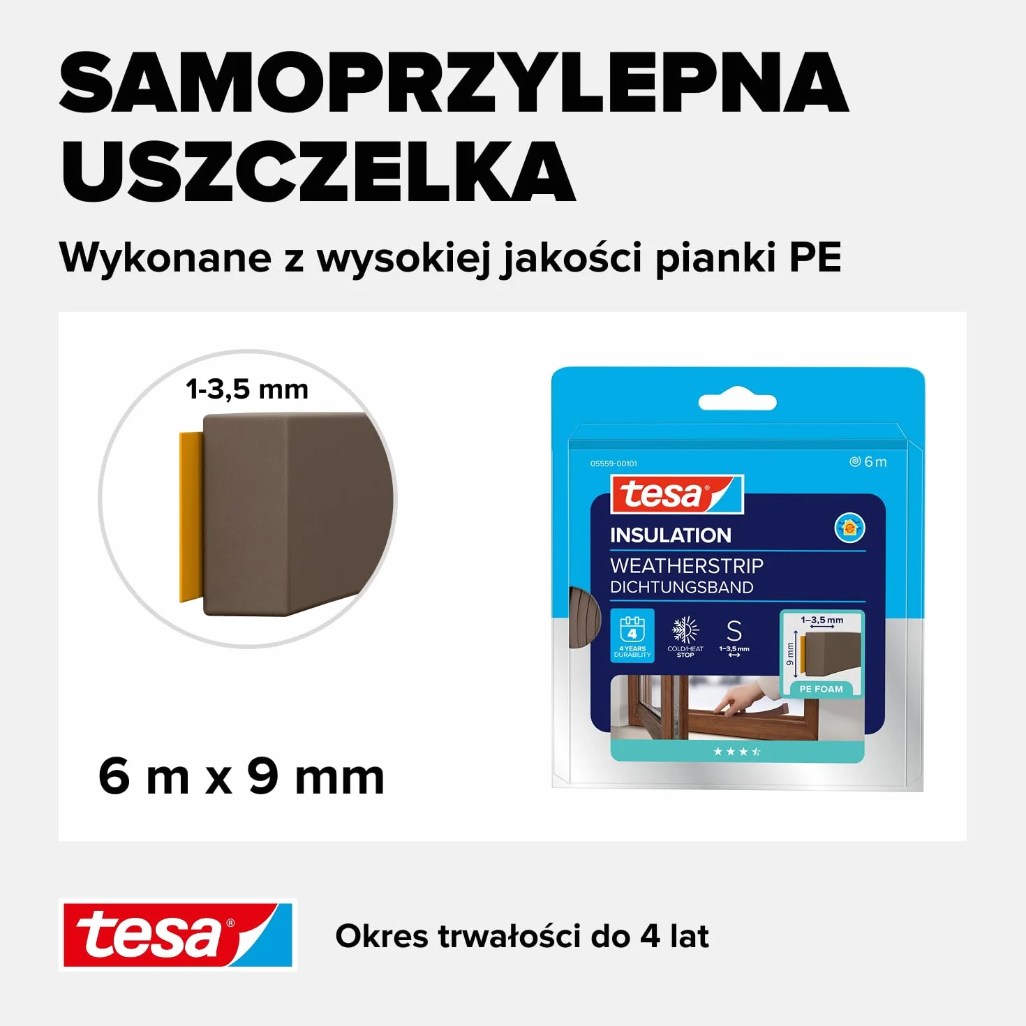 tesa INSULATION S taśma uszczelniająca pianka PE 6m x 9mm x 4mm brązowa