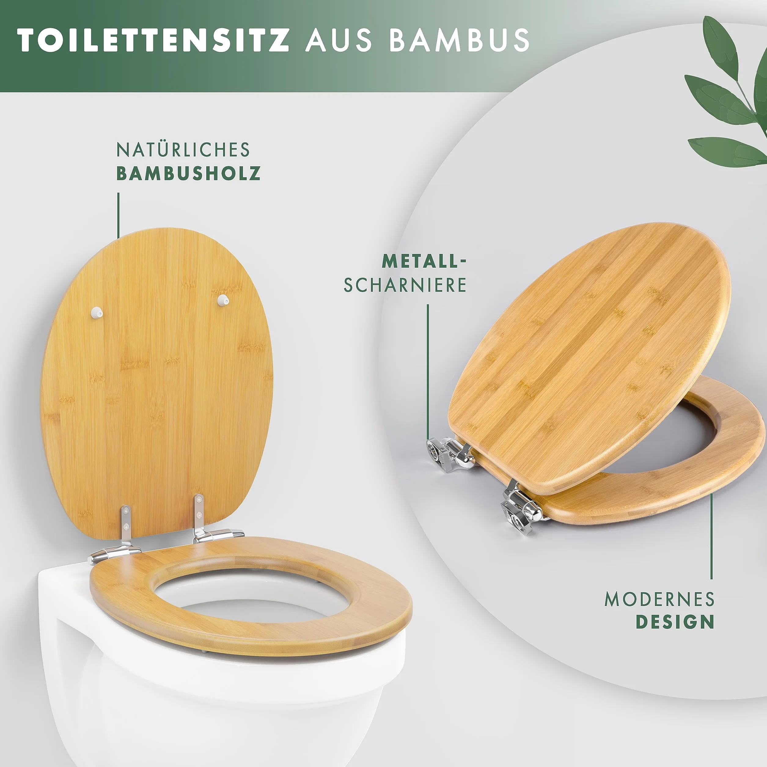 Benkstein Deska sedesowa wolnoopadająca bambusowa Quick-Release antybakteryjna