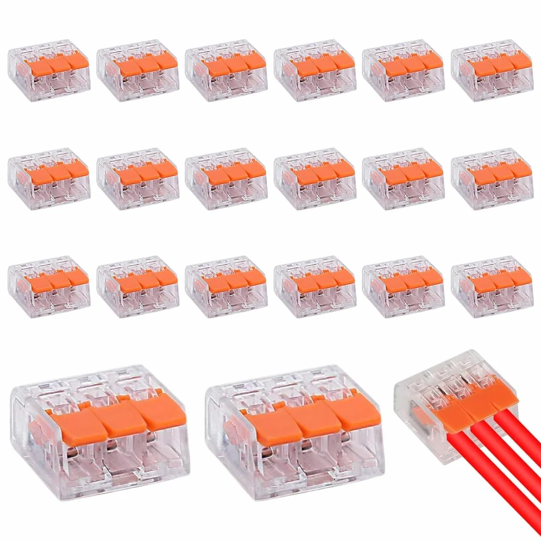 3-biegunowe zaciski łączeniowe elektryczne 20 sztuk do instalacji kablowych