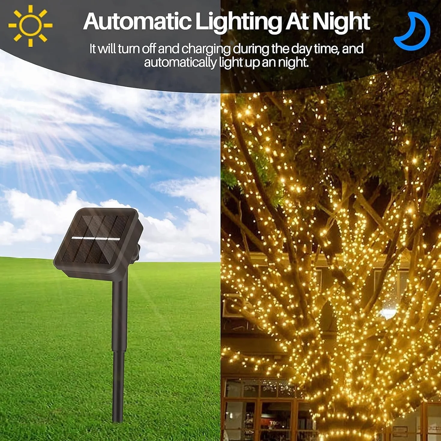 Yizhet słoneczne światła wróżkowe 2x15M 150 LED IP65 Wodoodporny Ciepła biel