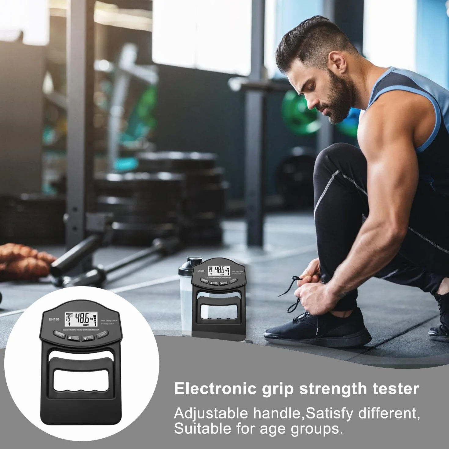 Cyfrowy miernik siły ręcznej 180 kg dynamometr pomiar siły chwytu duży ekran LED USB czarny