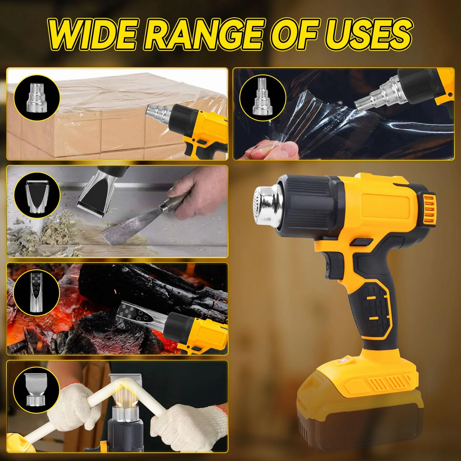 Bezprzewodowa opalarka Dewalt 20 V 50℃-550℃ z cyfrowym wyświetlaczem, regulowana temperatura, 5 dysz